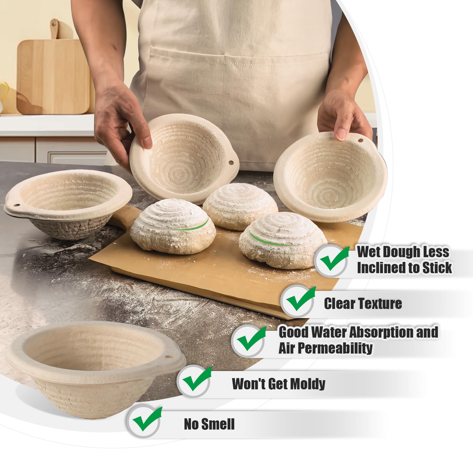 13cm/5inch Small Round Bread Proofing Basket Sourdough Banneton Bortform with Liners Set 12 For Professional and Homemade Bread Baking Supplies