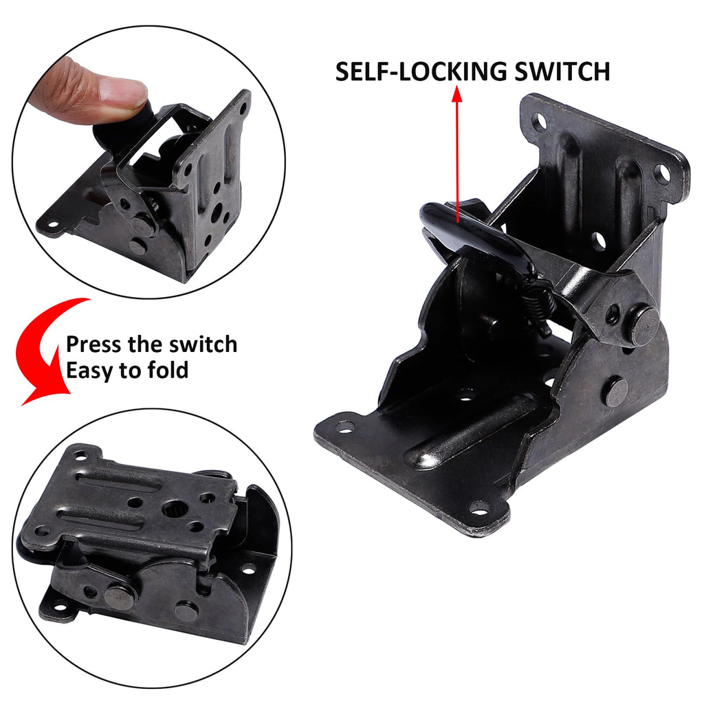 Li-TianFeng 4 Pack Folding Brackets, TopDirect Lock Extension Support Bracket Foldable Self Lock Hinges with Screws for Table Bed Leg Feet