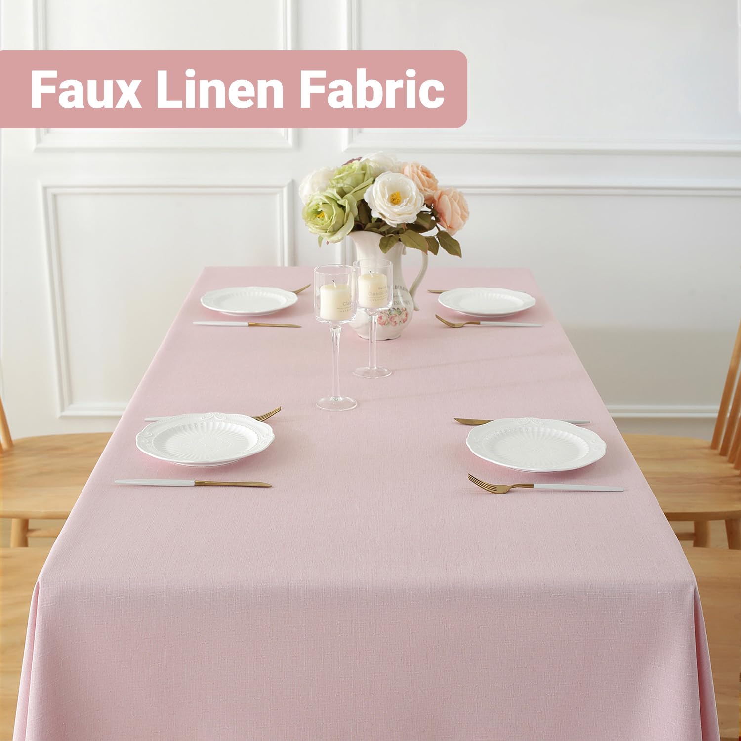 Laolitou Spring Table Cloth (Fits 4 Foot Table) Rectangle Linen Waterproof Textured Light Pink Tablecloth, Washable Wrinkle Free Spill Proof Fabric Tablecloths for Dining Table Farmhouse, 52x70 Inch