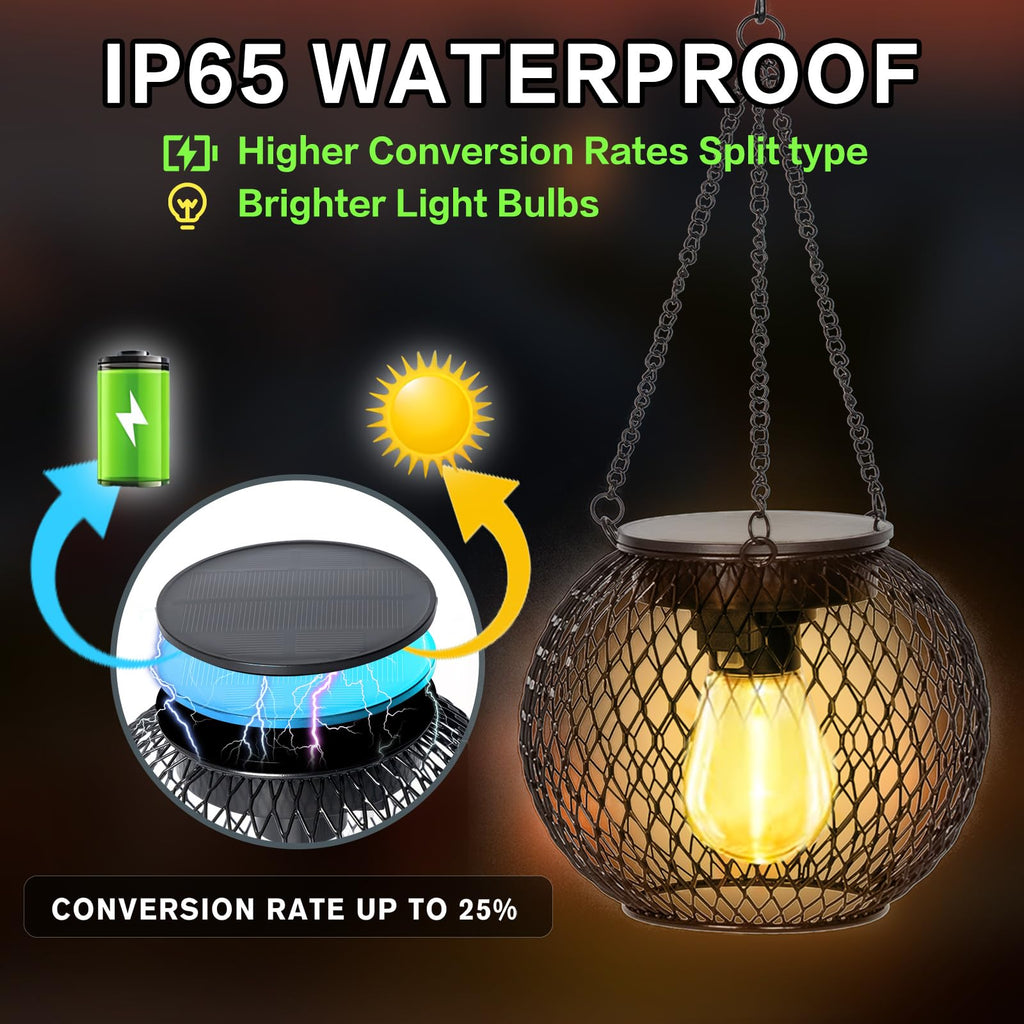 SyouHome Solar Lanterns Outdoor, 2 Pack Brighter Metal Solar Hanging Lanterns, IP65 Waterproof Solar Lights Outdoor, Gardening Gifts & Decor for Garden Yard Patio Pathway