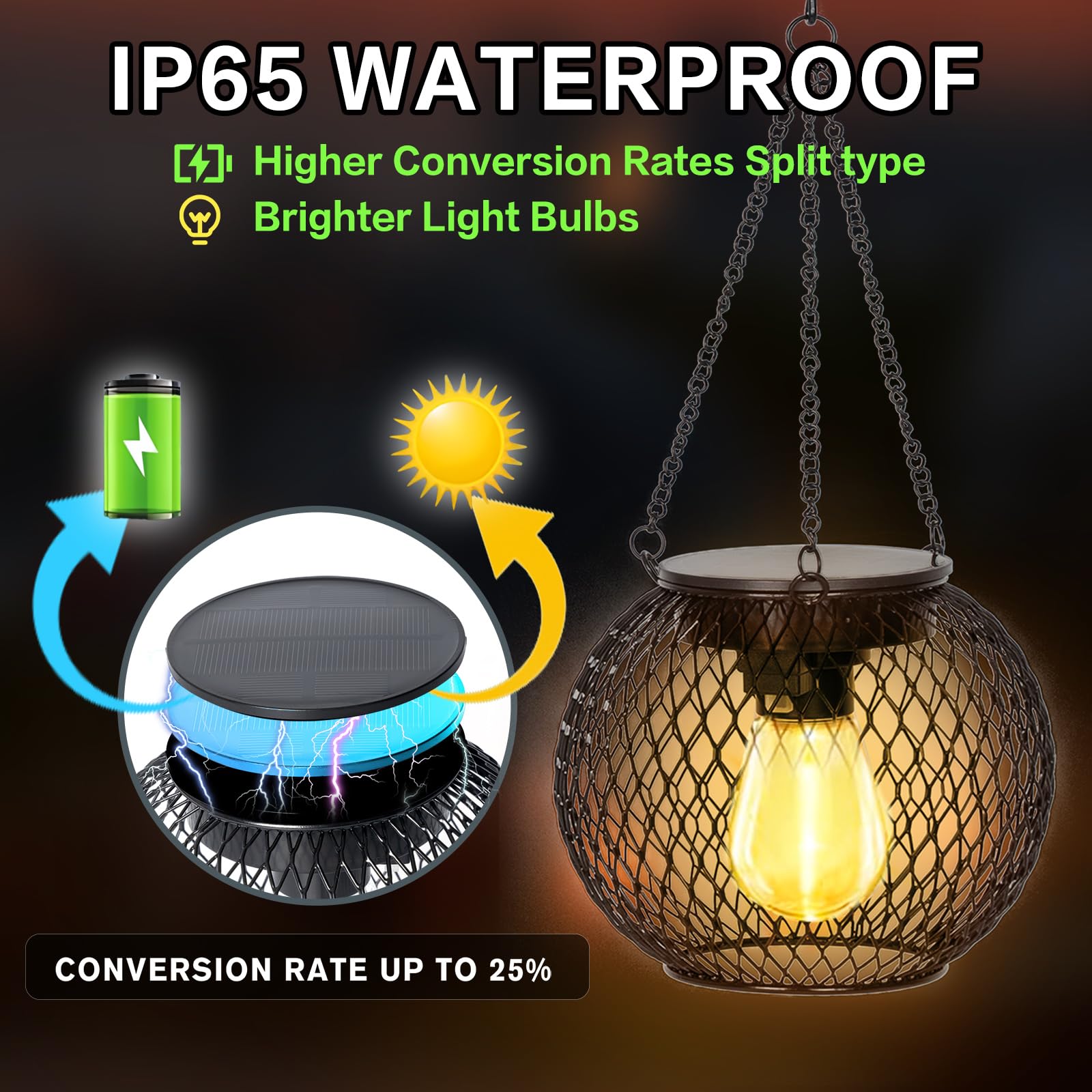 SyouHome Solar Lanterns Outdoor, 2 Pack Brighter Metal Solar Hanging Lanterns, IP65 Waterproof Solar Lights Outdoor, Gardening Gifts & Decor for Garden Yard Patio Pathway