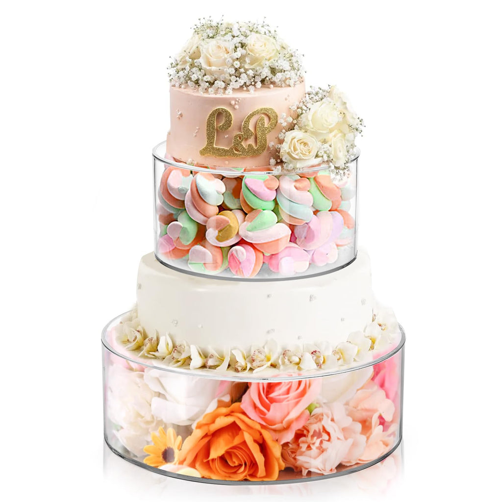Jucoan Set of 2 Clear Acrylic Fillable Cake Stand, Cake Tier Display Stand Cupcake Stand, 12 Inch & 8 Inch Round Cylinder Display Riser for Wedding Birthday Baby Shower Easter Party Centerpieces