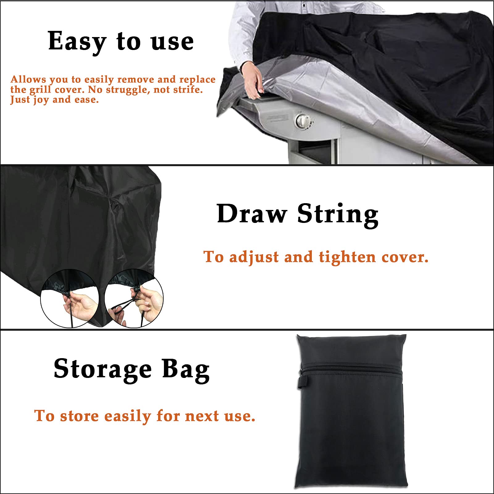 Grill Cover, BBQ Cover 58 inch,Waterproof BBQ Grill Cover,UV Resistant Gas Grill Cover,Durable and Convenient,Rip Resistant,Black Barbecue Grill Covers,Fits Grills of Weber,Brinkmann,Char-Broil etc (58 Inch)