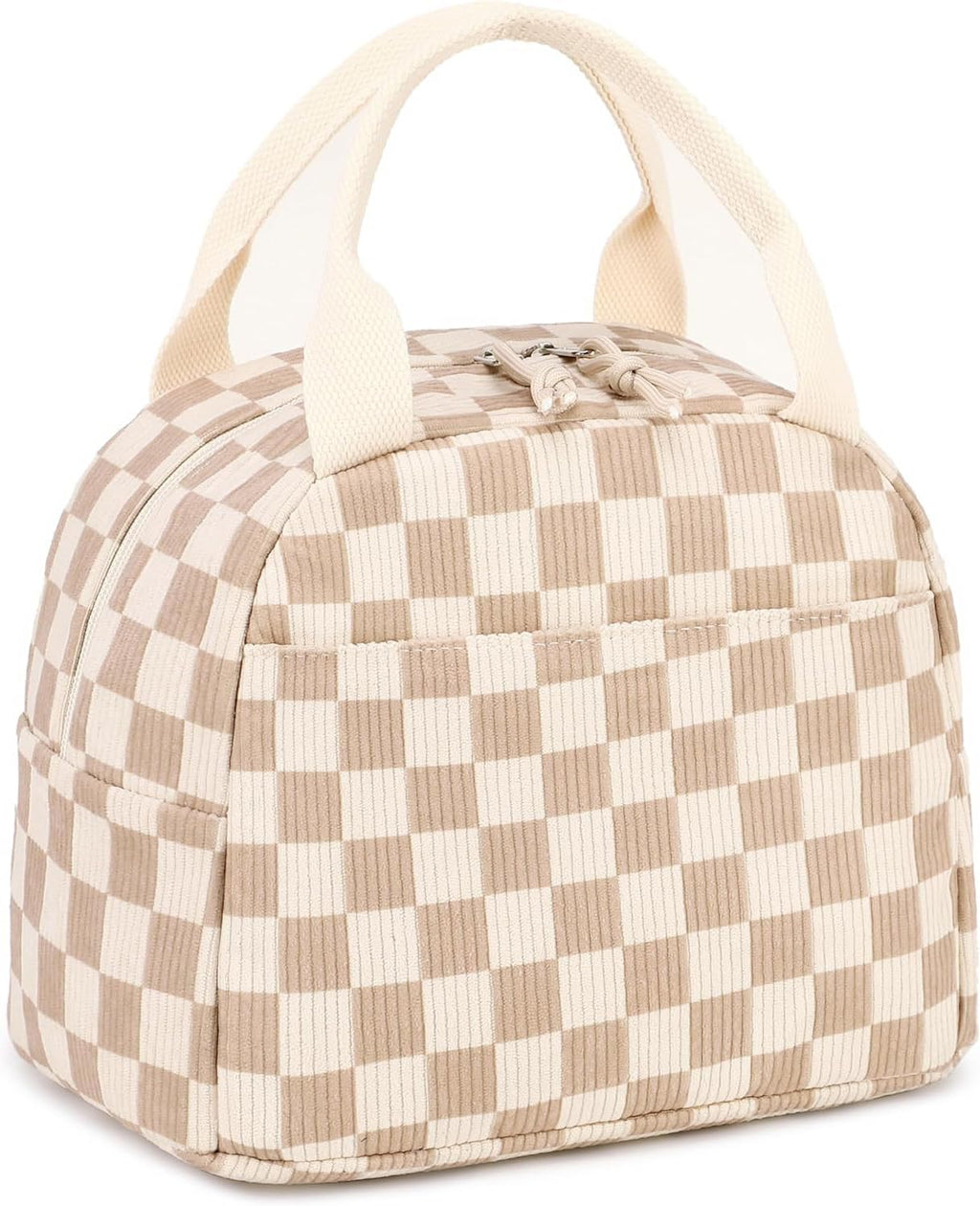 Insulated Lunch Bags for Women Fashionable Reusable Lunch Tote Cooler Bag Handbag for Women (Beige Checkered)