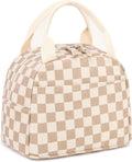 Insulated Lunch Bags for Women Fashionable Reusable Lunch Tote Cooler Bag Handbag for Women (Beige Checkered)