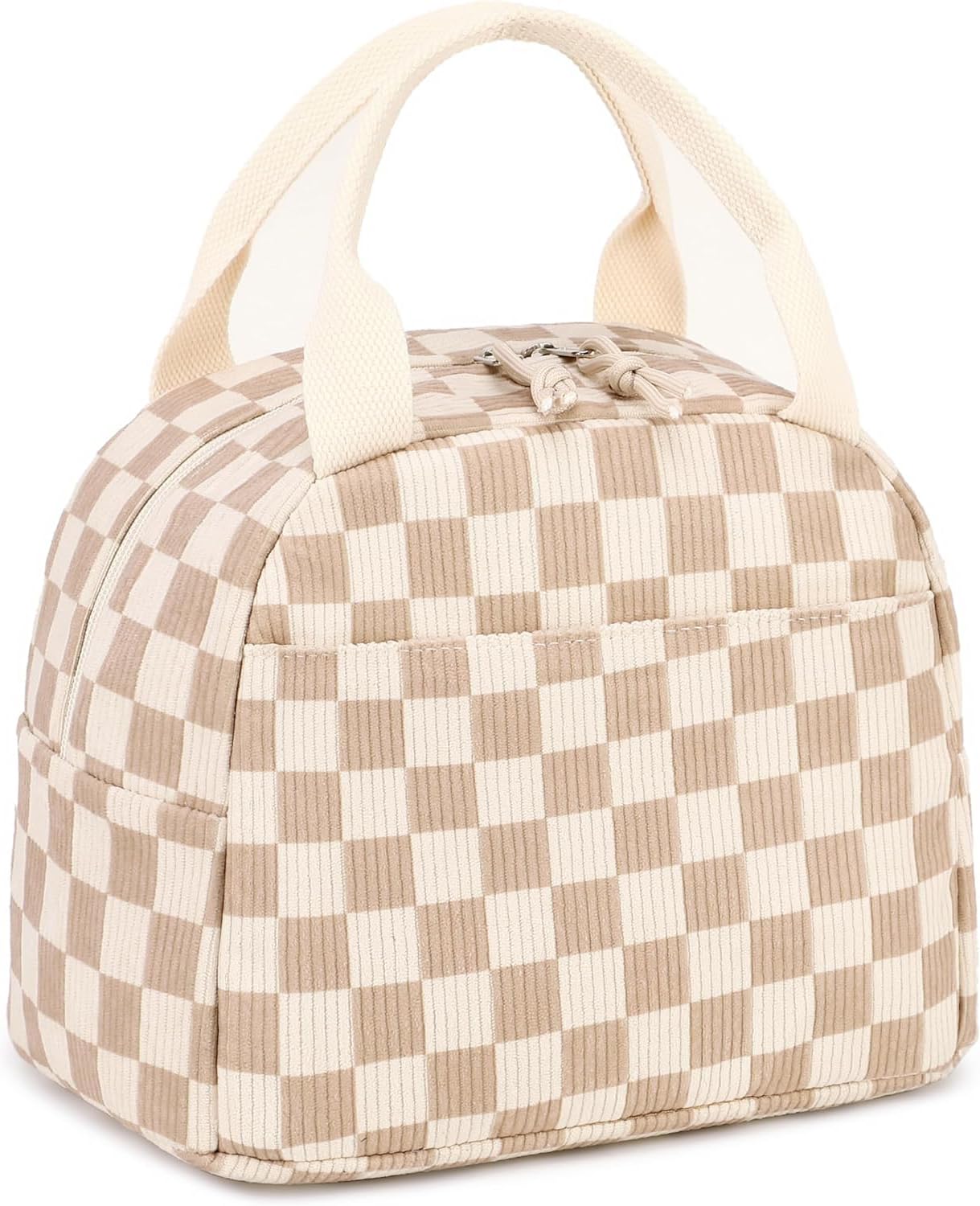 Insulated Lunch Bags for Women Fashionable Reusable Lunch Tote Cooler Bag Handbag for Women (Beige Checkered)