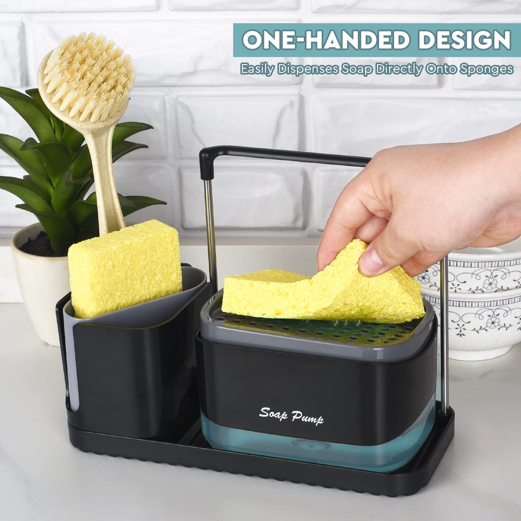 Bestseek Kitchen Soap Dispenser Set with Tray and Sponge Holder, Sink Caddy Organizer with Dishcloth and Dish Brush Holder, for Countertop Storage Organize - Practical Kitchen Gadgets