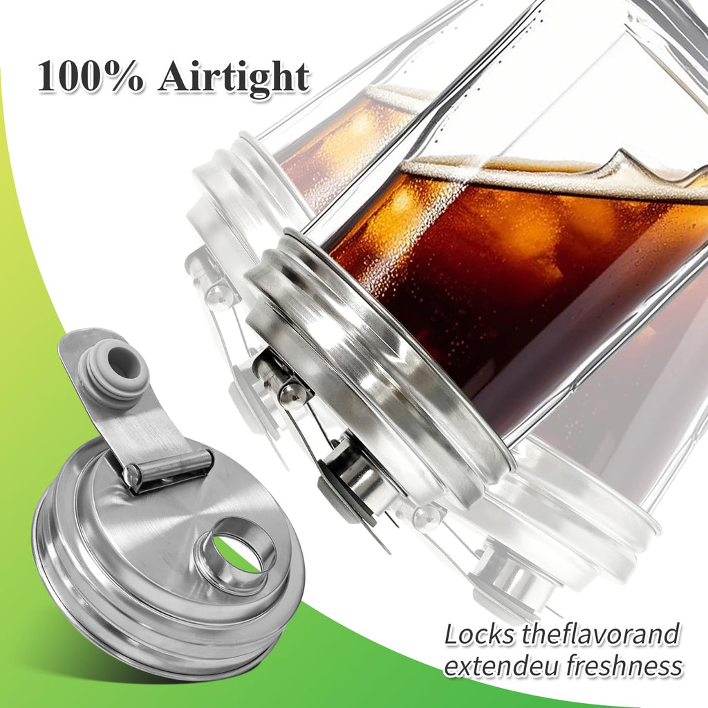 2PCS Mason Jar Pour Spout Lid Stainless Steel,Wide Mouth Pour Spout Flip Cap Lids for Mason Jars, Reusable Mason Jars Lid,Leak Proof Seal, for Drinking Salad Dressing & Food
