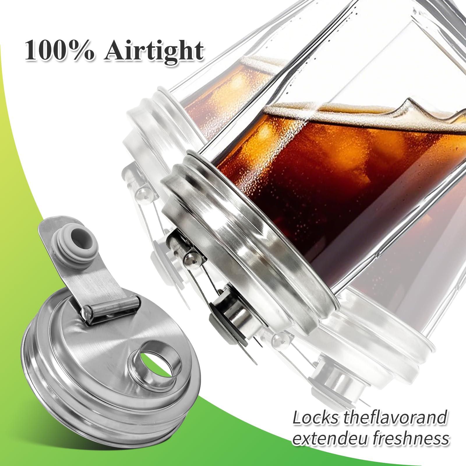 2PCS Mason Jar Pour Spout Lid Stainless Steel,Wide Mouth Pour Spout Flip Cap Lids for Mason Jars, Reusable Mason Jars Lid,Leak Proof Seal, for Drinking Salad Dressing & Food