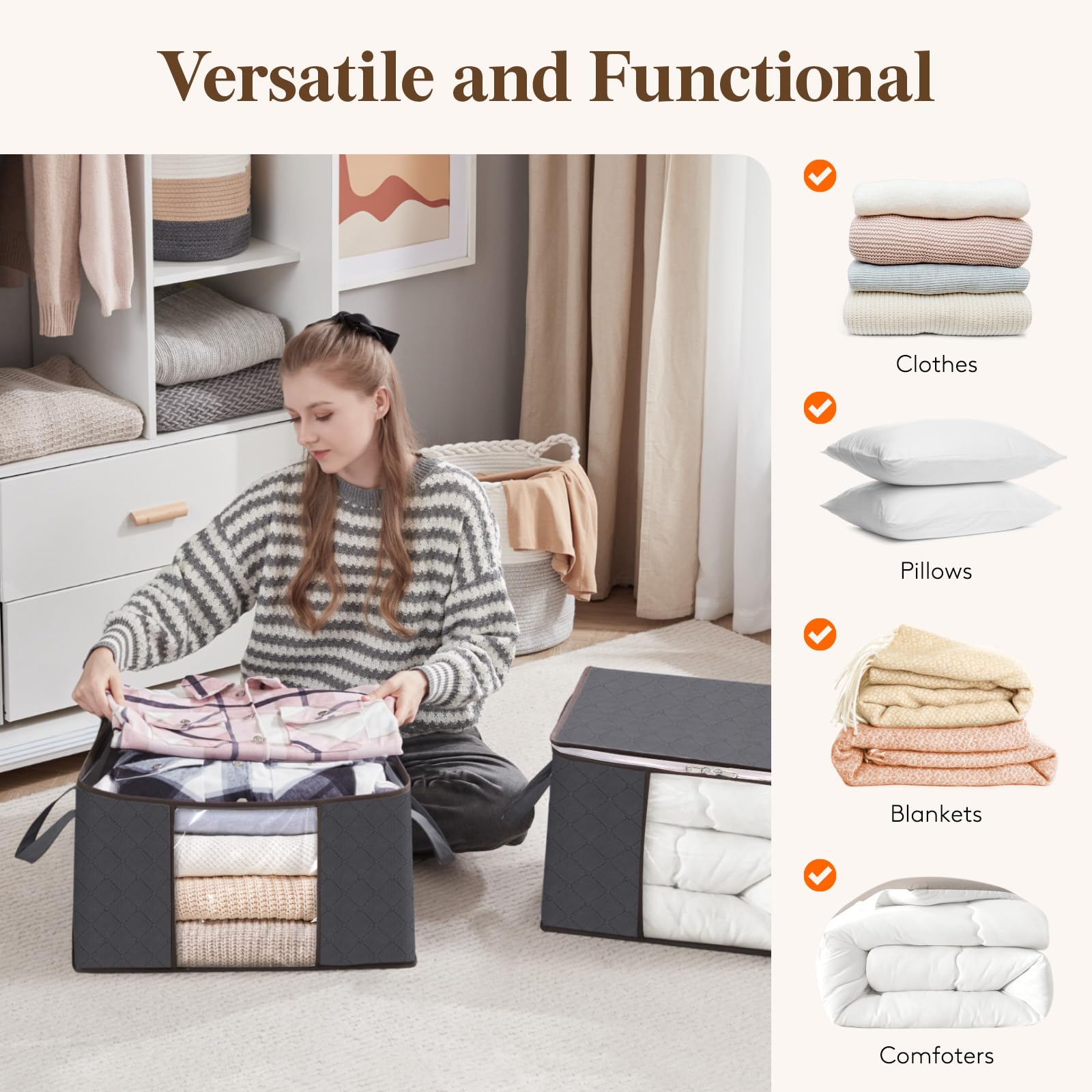 Lifewit 6 Pack Clothes Storage Bags, Foldable Fabric Closet Storage Containers and Organization, Underbed Lidded Storage Bins for Clothing, Blankets with Reinforced Handle, Sturdy Zipper, Clear Window
