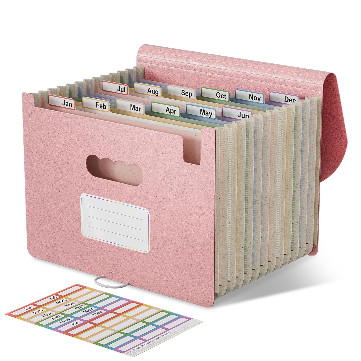Accordion File Organizer, 13 Pockets Wheat Straw Expanding File Folder, Portable Monthly Paper Bill Tax Receipt Organizer, Letter A4 Size Document Holder with Colorful Tab - Strawberry Pink