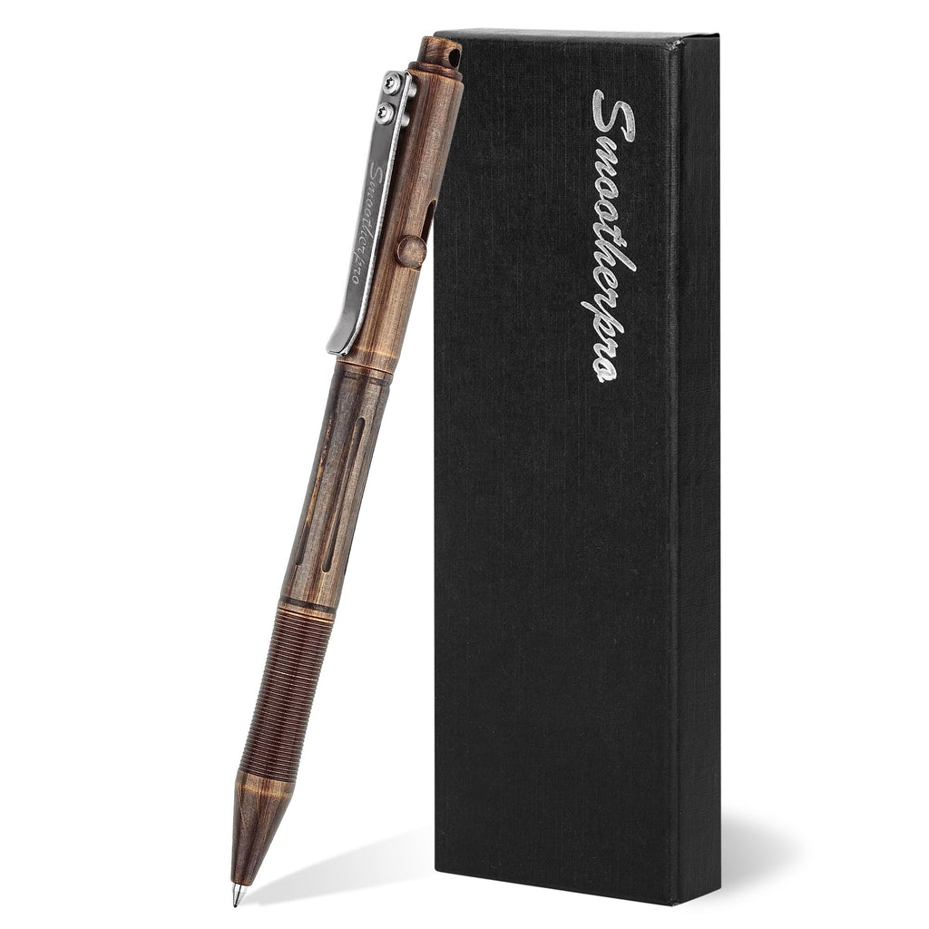SMOOTHERPRO Bolt Action Pen, Solid Brass Ballpoint Pen Compatible with Pilot G2 Refill, Weighted Heavy Pen for Tremor Parkinson Arthritic Hand Plated Vintage Retro Black(RG335)