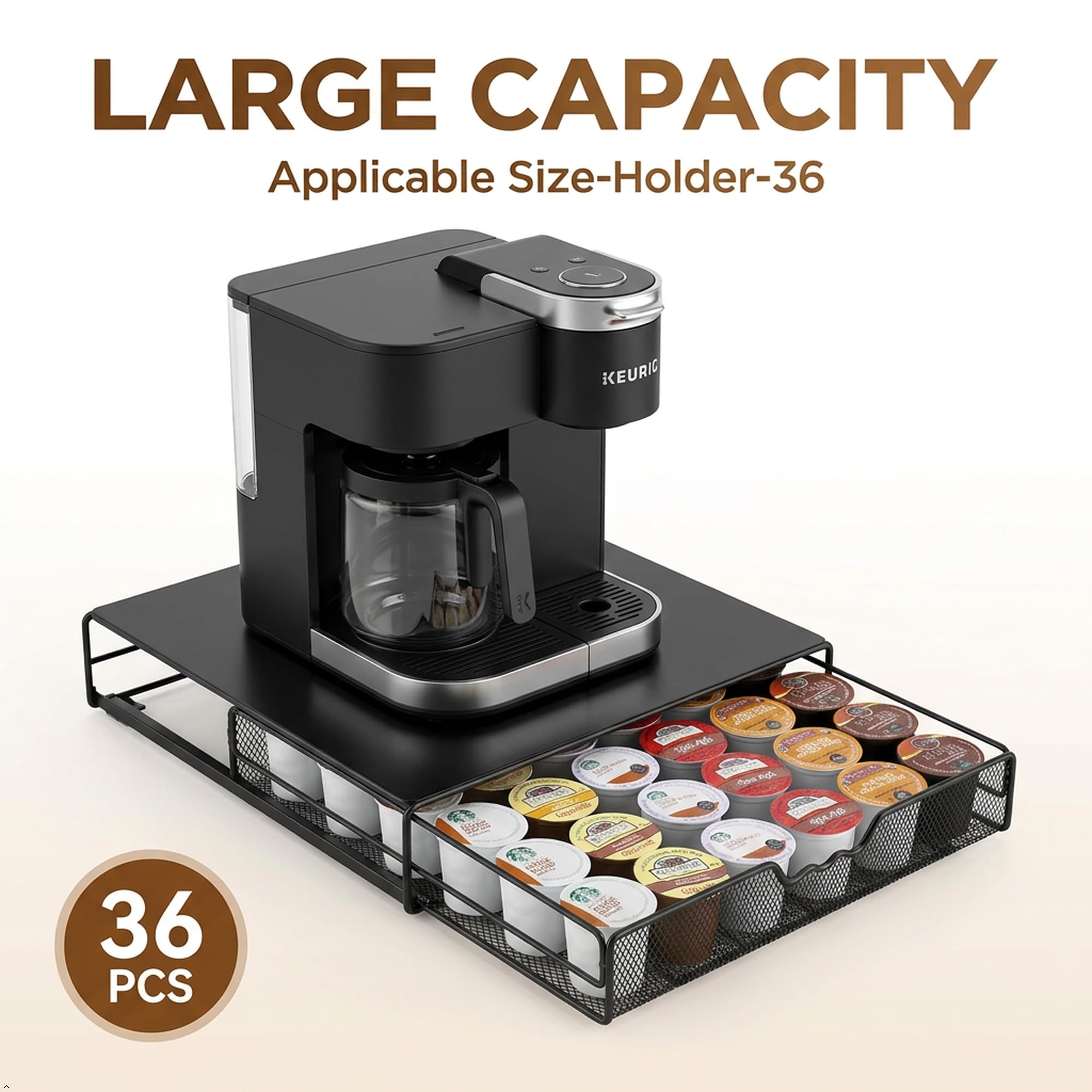 Deco Brothers K-Cup Holder Drawer for 36 Coffee Pods Storage, Black