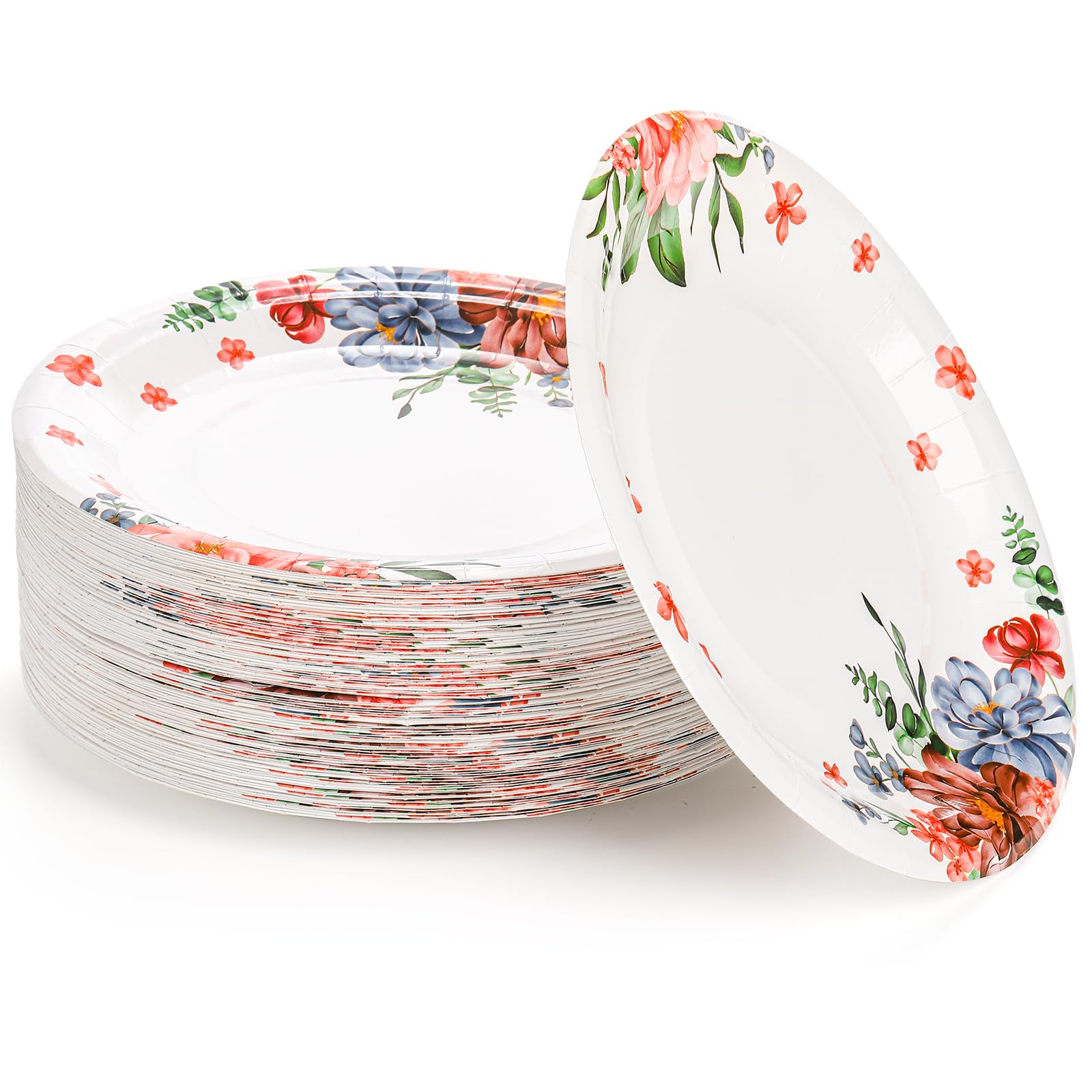yarlung 200 Pack 9 Inch Disposable Paper Plates, Soak Proof Light Dinner Paper Plates Bulk Floral Printed Disposable Plates for Lunch, Salads, Parties Picnics and Everyday Use, Cut Resistant