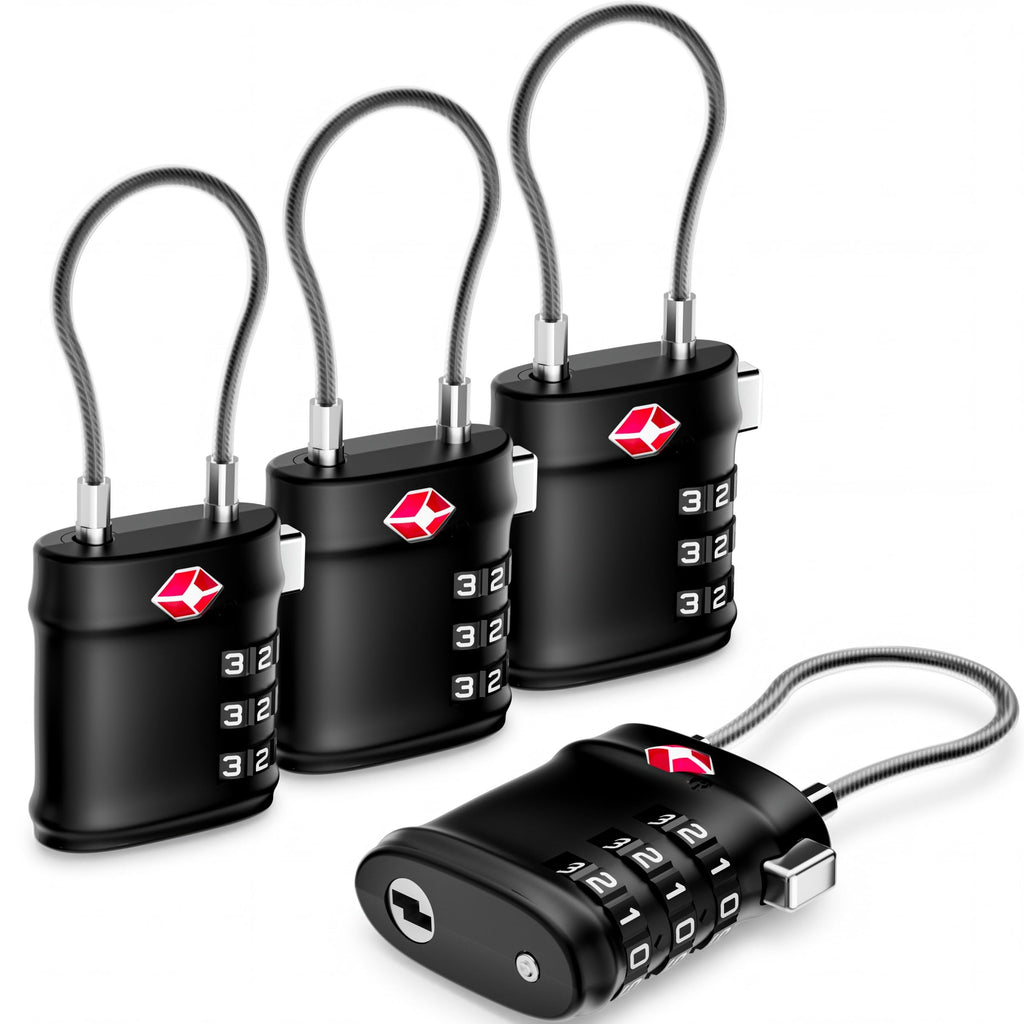 LUGGEX TSA Locks for Luggage, Luggage Lock, Suitcases Locks TSA Approved, Durable & Ease of Use (Black, 4 Pack)