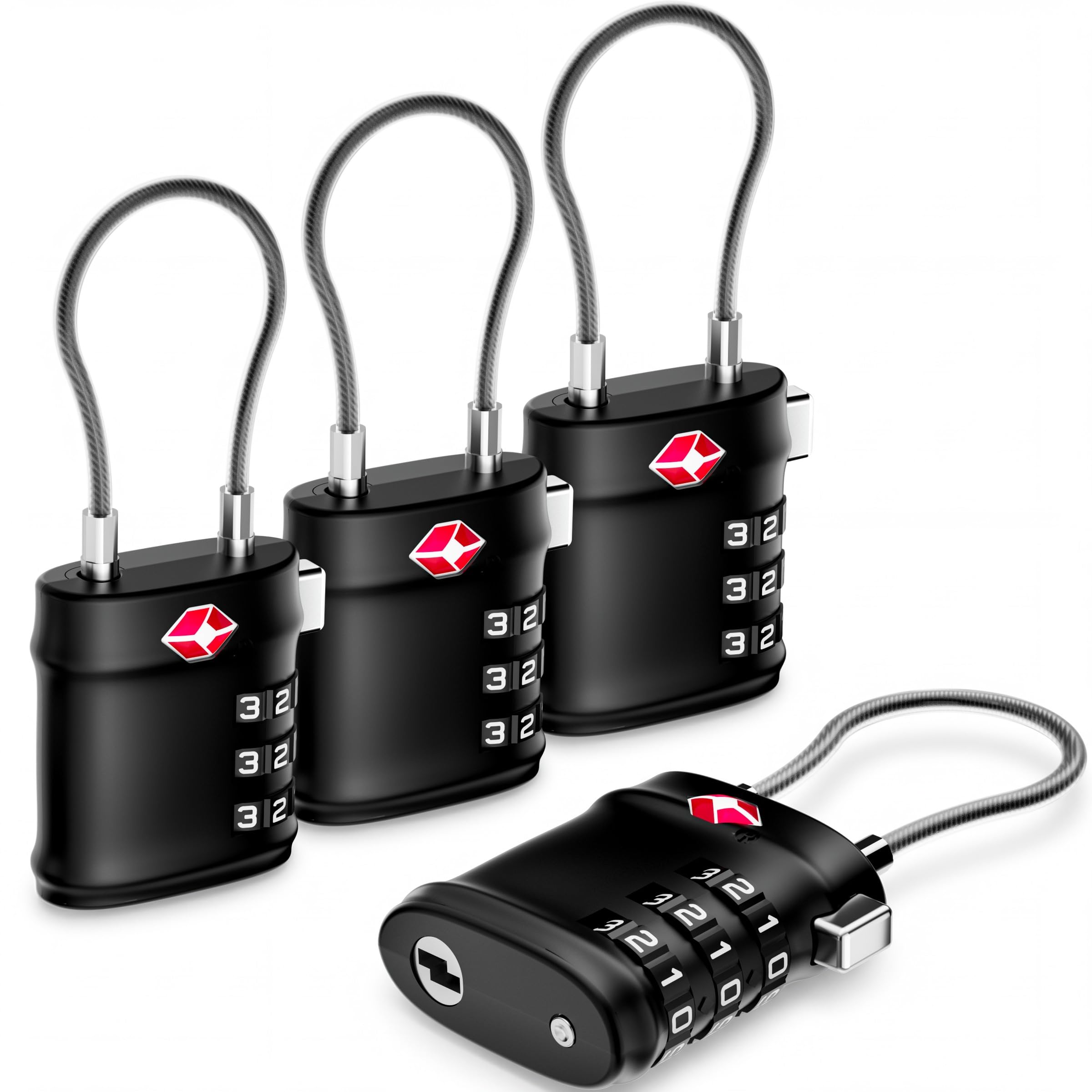 LUGGEX TSA Locks for Luggage, Luggage Lock, Suitcases Locks TSA Approved, Durable & Ease of Use (Black, 4 Pack)