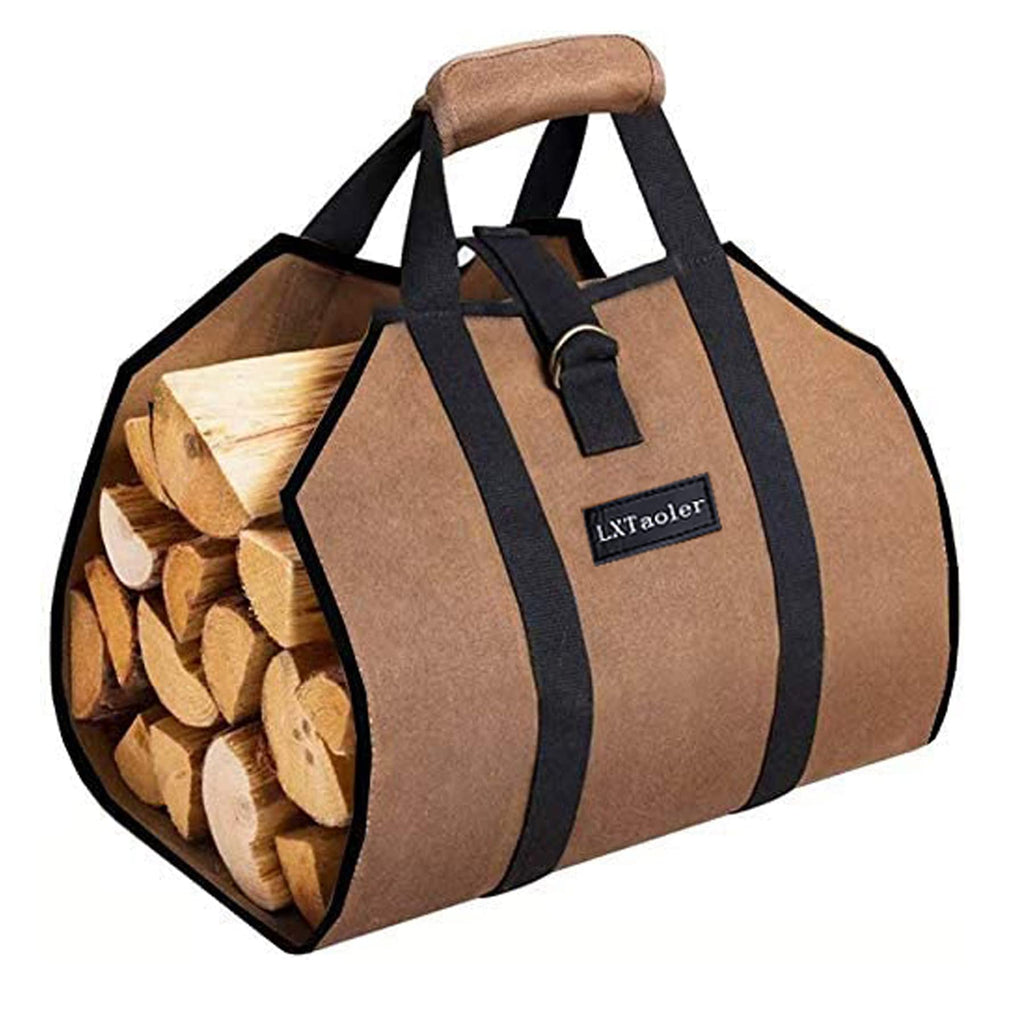 LXTaoler Firewood Log Carrier Bag, Durable Waxed Canvas Firewood Storage Totes with Handle for Fireplace or Camping- 39 x18 Inch