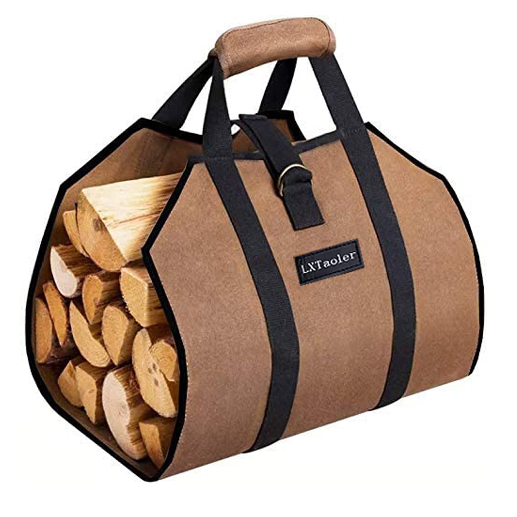 LXTaoler Firewood Log Carrier Bag, Durable Waxed Canvas Firewood Storage Totes with Handle for Fireplace or Camping- 39 x18 Inch