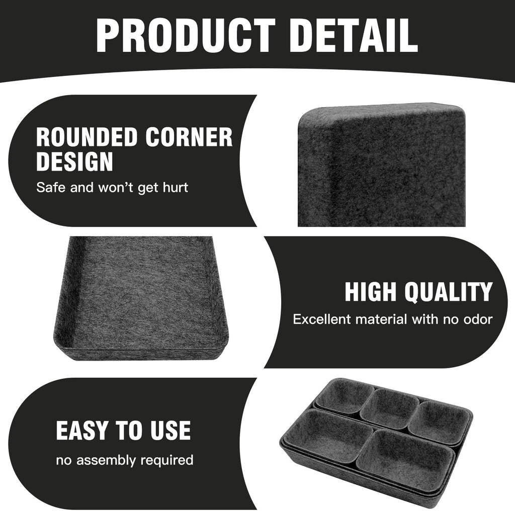 Pack of 8 Felt Drawer Organiser,Stackable Felt Storage Boxes,felt organizers,Drawer Organiser System,Dressing Table Organiser,drawer dividers for Desk,Bedside Table,Cupboard (Dark Grey)