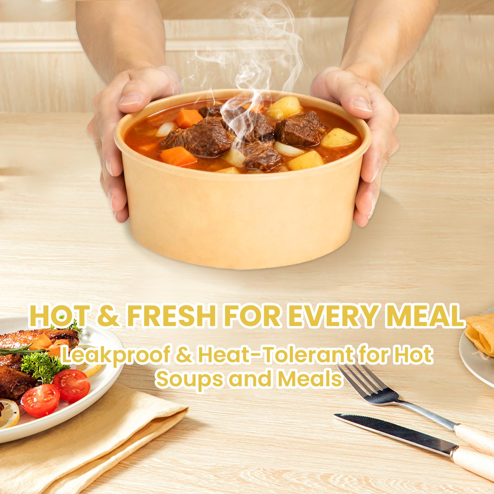 50 Count 34 oz Disposable Meal Prep Containers with Lids, Soup Serving Bowls Disposable Paper Bowls | Microwave-Safe | for Party, Takeout, Gatherings, Outdoor Meals