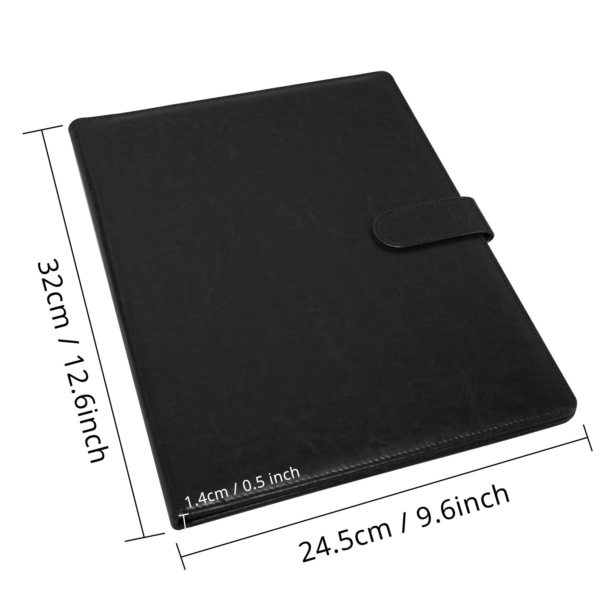 GraduatePro Leather Business Padfolio Notebook with Letter Size Clipboard, A4 Magnetic Portfolio Binder & Organizer Folder, Interview/Resume Document Organizer with Sleeve Holder Black