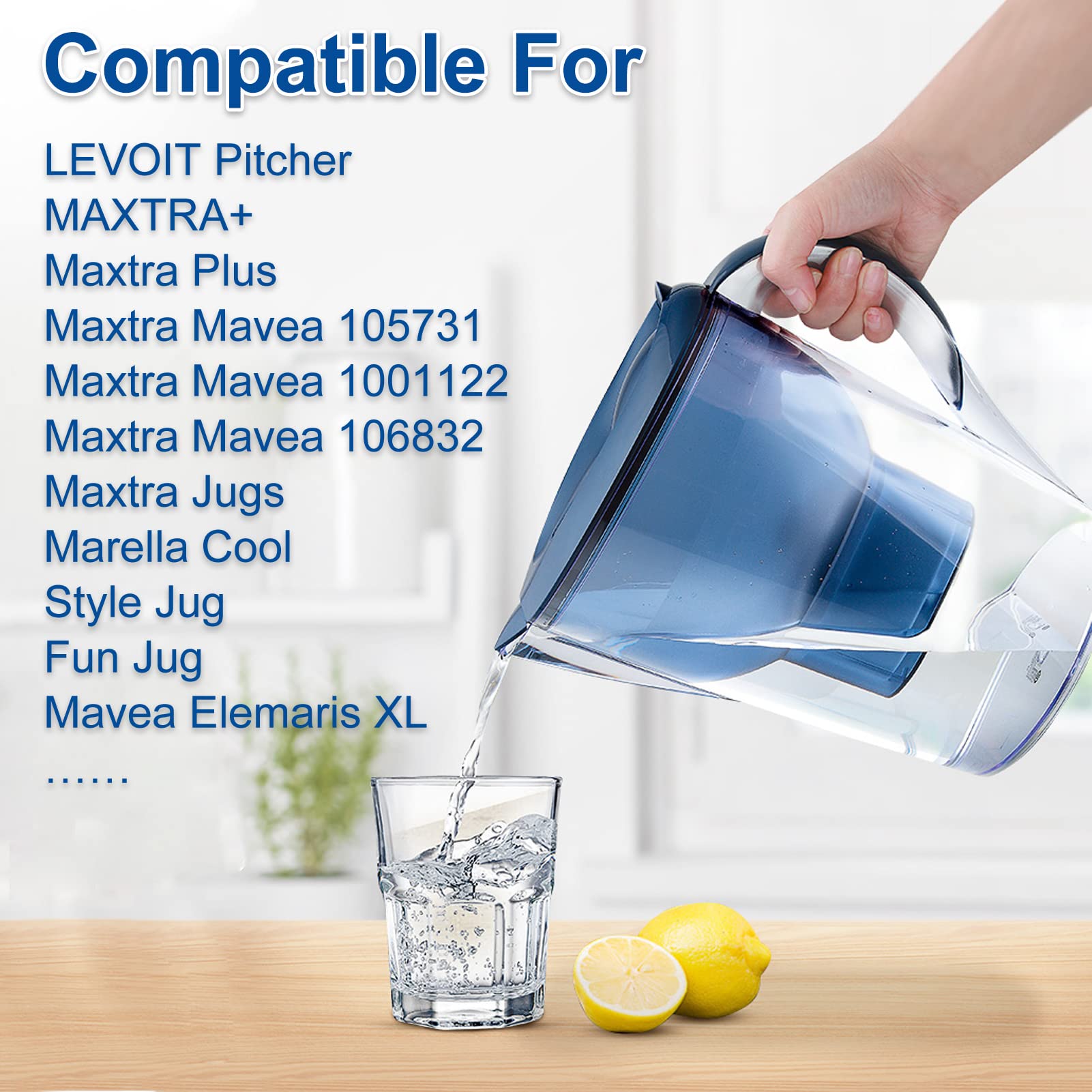 3-Pack Mavea Water Filter Replacement for MAVEA Pitcher 1001122, 1001495 LEVOIT Pitcher,Brita Mavea Maxtra, Maxtra+ and More Brand of Water Filter Pitcher