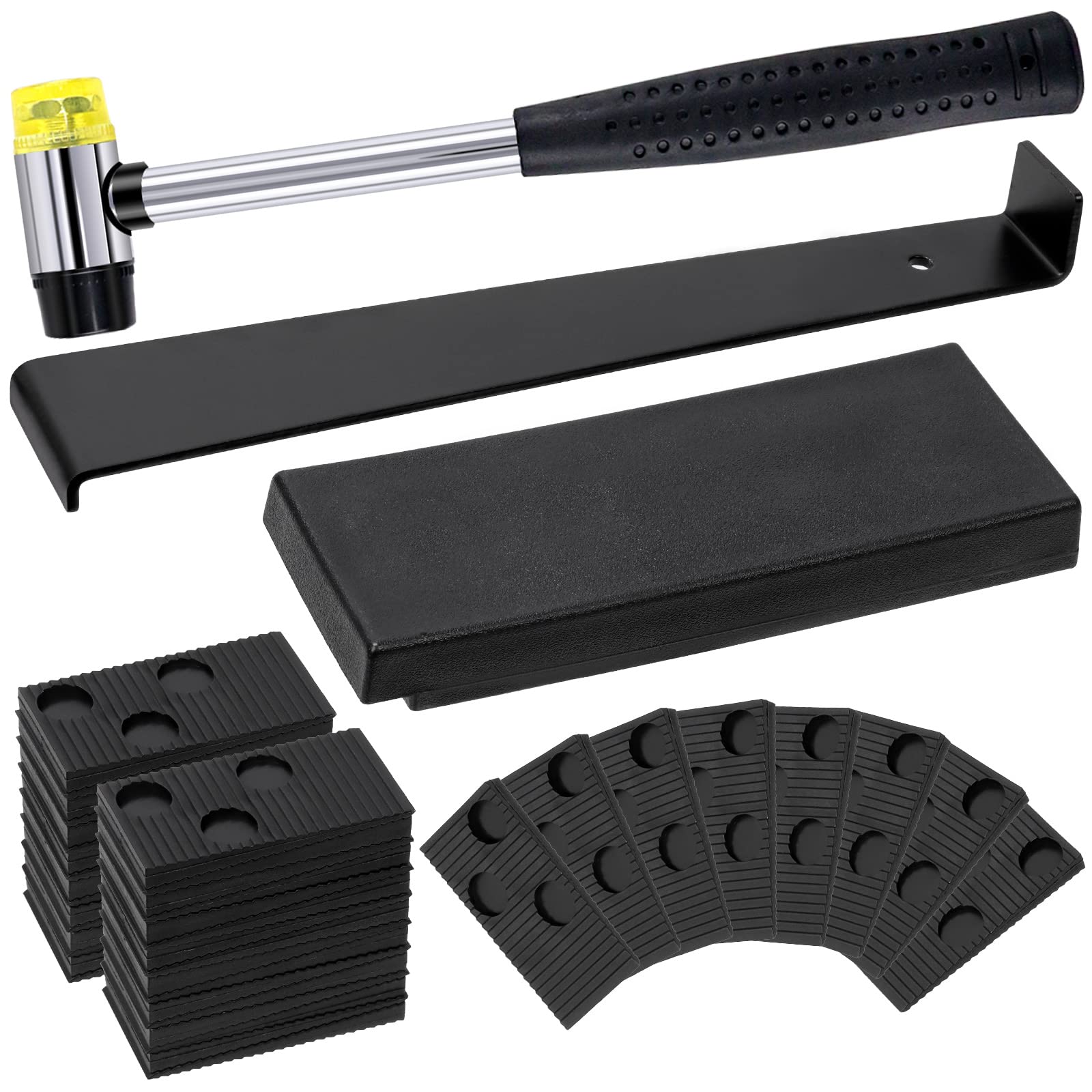 Swpeet 33Pcs Laminate Wood Flooring Installation Kit, Including Heavy Duty Double-Faced Mallet with Non Slip Soft Handle, Upgraded Pull Bar with Tapping Block and 30Pcs Spacers