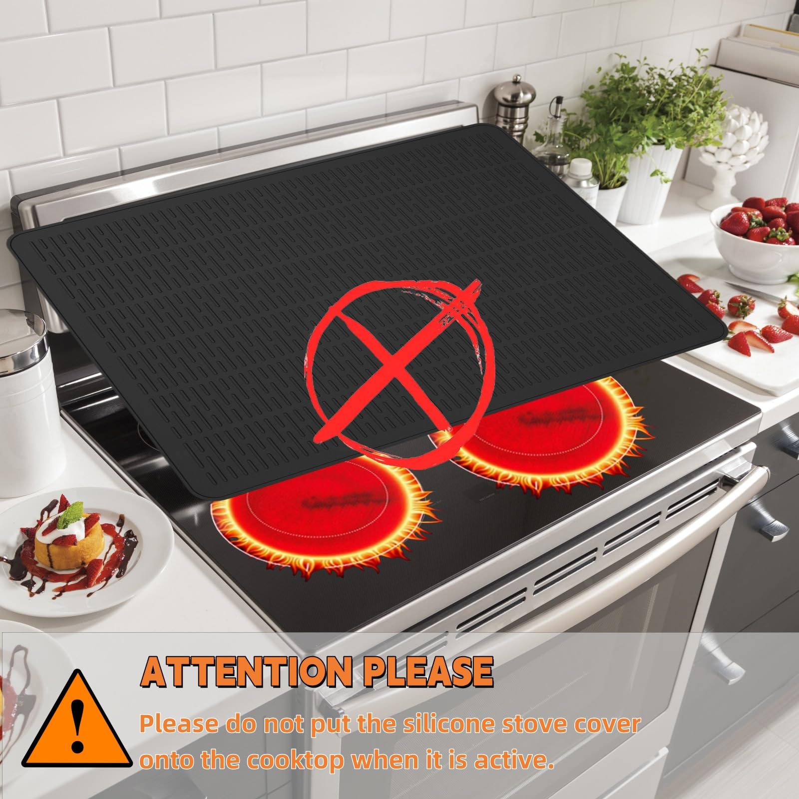 Silicone Stove Top Covers for Electric Stove, Stove Mat for Glass Cooktop, Heat-Resistant Cover Protector, Electric Cooktop Mat with Anti-Slip Backing, Ideal Kitchen Accessory (Black)