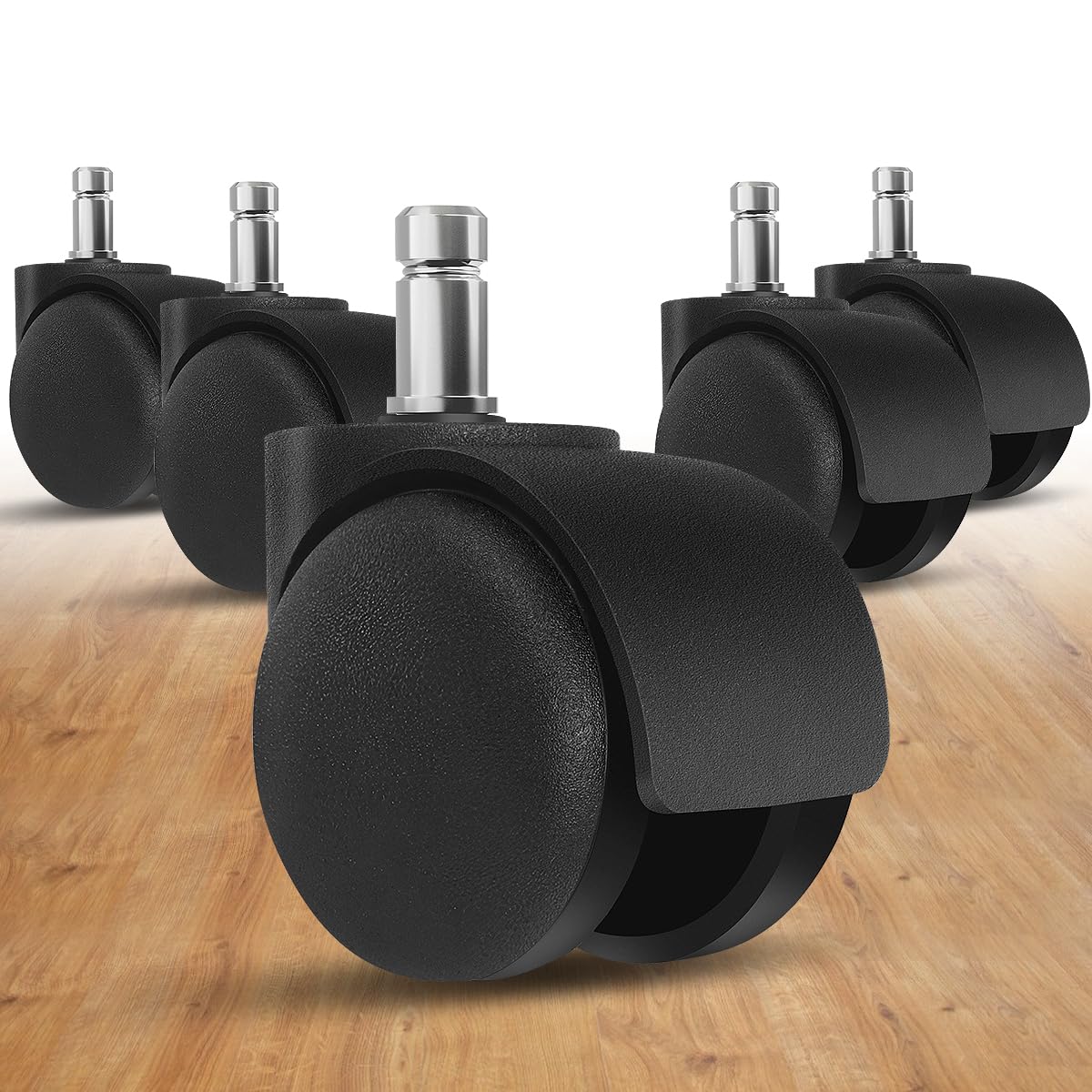 Office Chair Wheels - 2 Inch Chair Caster Wheel Set of 5, Heavy Duty Chair Wheel Replacement Supports 1000 lbs, No Noise, Suitable for Hardwood Floors and Carpets (Black)