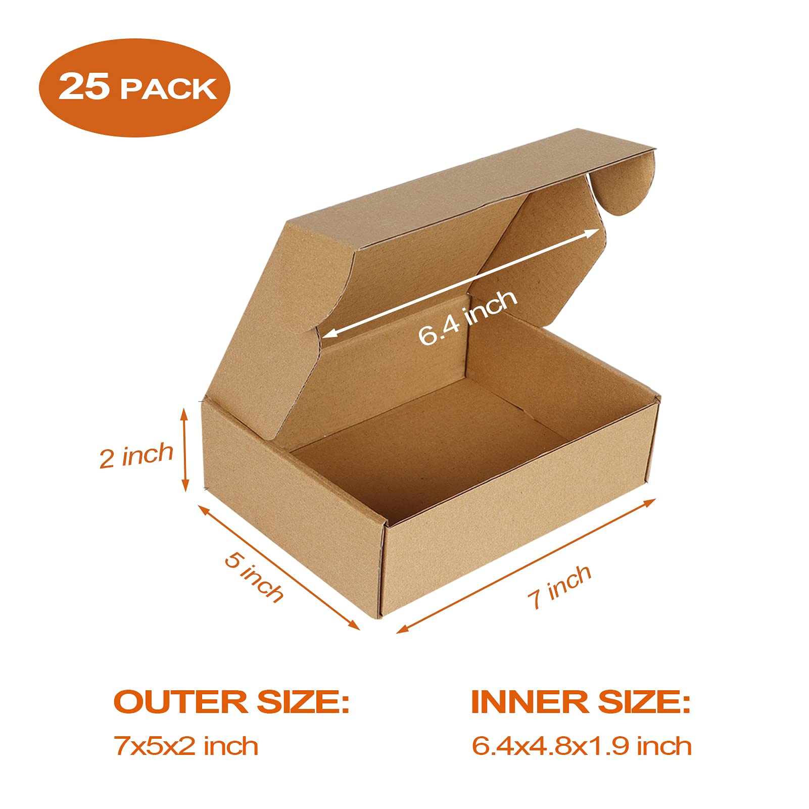 PHAREGE 7x5x2 inch Shipping Boxes 25 Pack, Brown Small Corrugated Cardboard Mailer Boxes for Small Business Packaging Mailing Suppplies