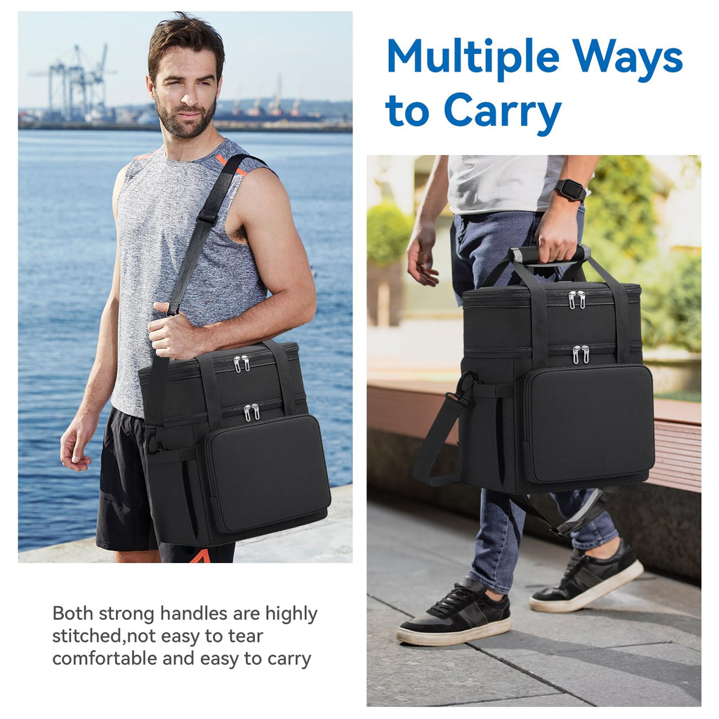 LRCXL Expandable Lunch Bag for Men, Double Deck Large Insulated Lunch Box with Shoulder Strap, Leakproof Durable Cooler Bag for Work Outdoor Construction Picnic