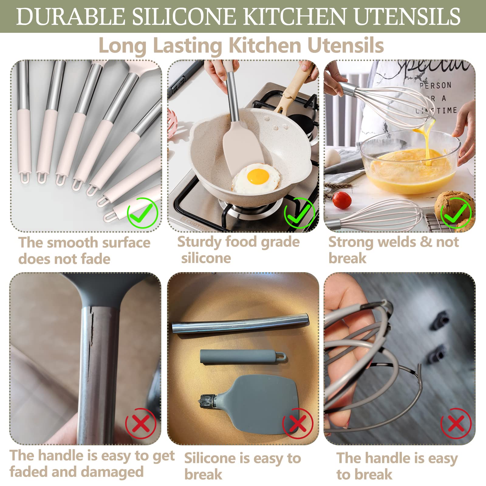 Stainless Steel Kitchen Cooking Utensil Set, Umite Chef 15 pcs Cooking Utensils - Nonstick Kitchen Utensils Cookware Set Spatula Set -Kitchen Gadgets Utensils Set, Kitchen Tools Gift