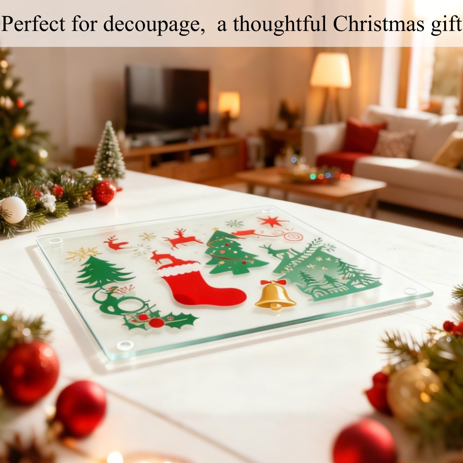 Hacaroa Set of 4 Tempered Glass Cutting Board, 10"x10" Small Square Chopping Board with Rubber Feet, Non-Slip Placemat Tray for Kitchen Countertop, Shatter-Resistant, Clear