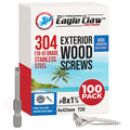 #8 x 1 5/8 Inch Stainless Steel Wood Screws | 304 Grade (100 Pack) | Flat Head T20 Star Torx Drive | Exterior Wood Screws by Eagle Claw Fasteners | Corrosion & Rust Resistant (Includes Driver Bit)