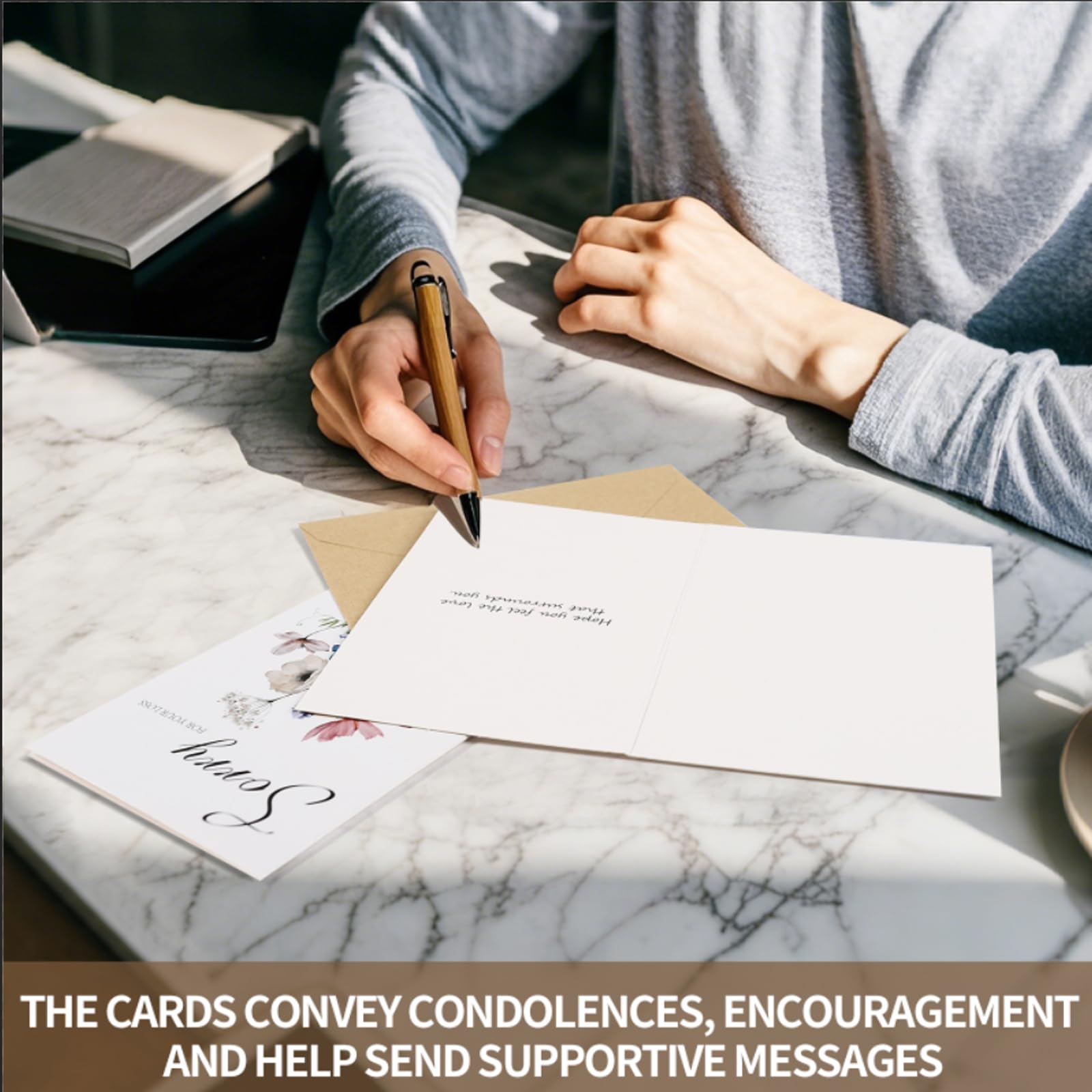 C2U Sympathy Cards with Envelopes – 20 Pack Condolence & Thinking of You Cards with Stickers – Elegant Floral Designs & Heartfelt Messages