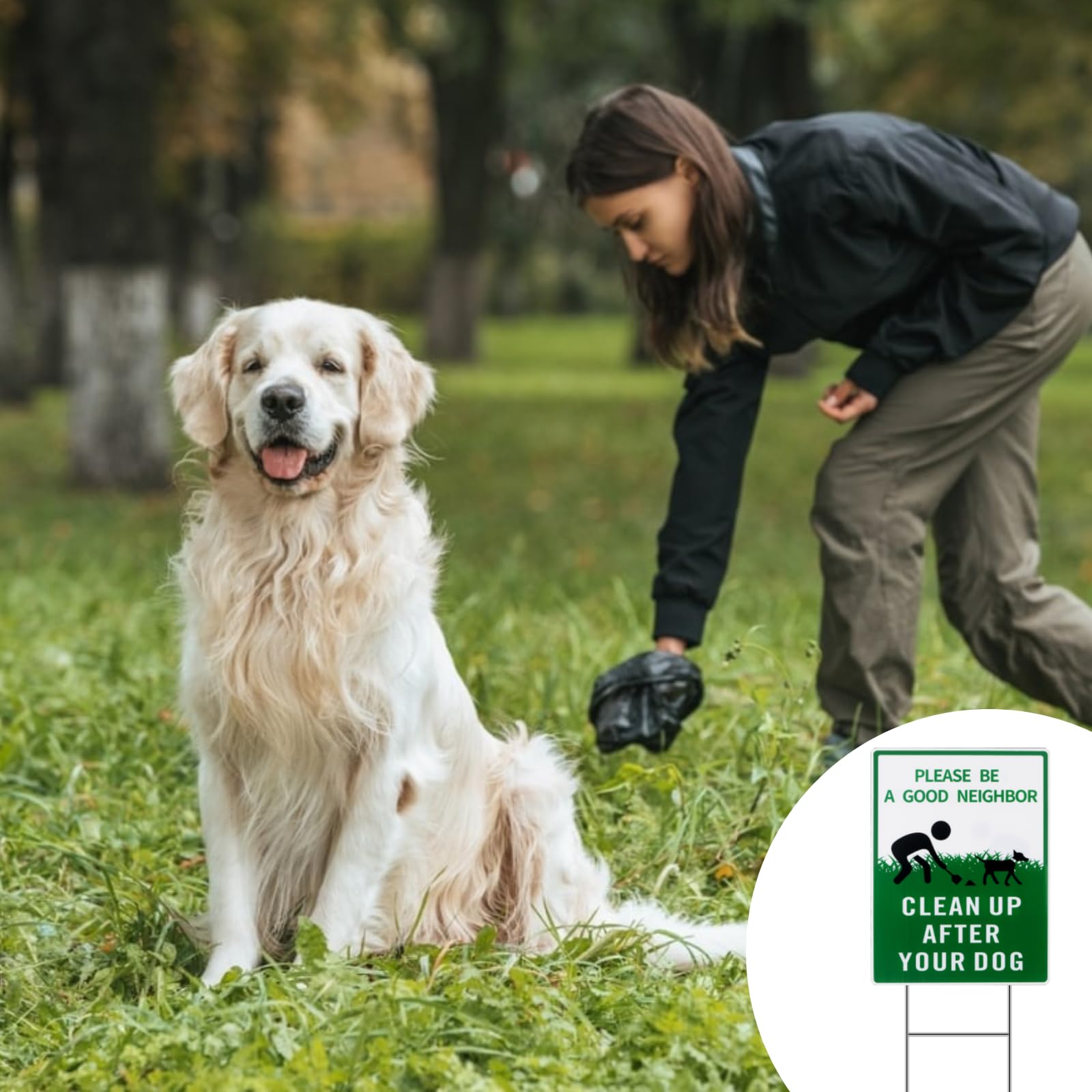 Eyoloty Please Clean Up After Your Dog Sign,13"x10" Please Be a Good Neighbor Sign with Metal Stake,No Dog Poop Signs for Yard,Double Sided UV Printed,Dog Poop Lawn Signs,Weather Resistant (3 Pack)