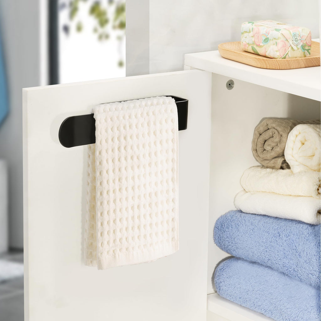 8 Inch 2 Pack Hand Towel Holder, Self Adhesive Towel Bar for Bathroom, Rustproof Aluminum U-Shape Towel Rack Stick on Wall, Black