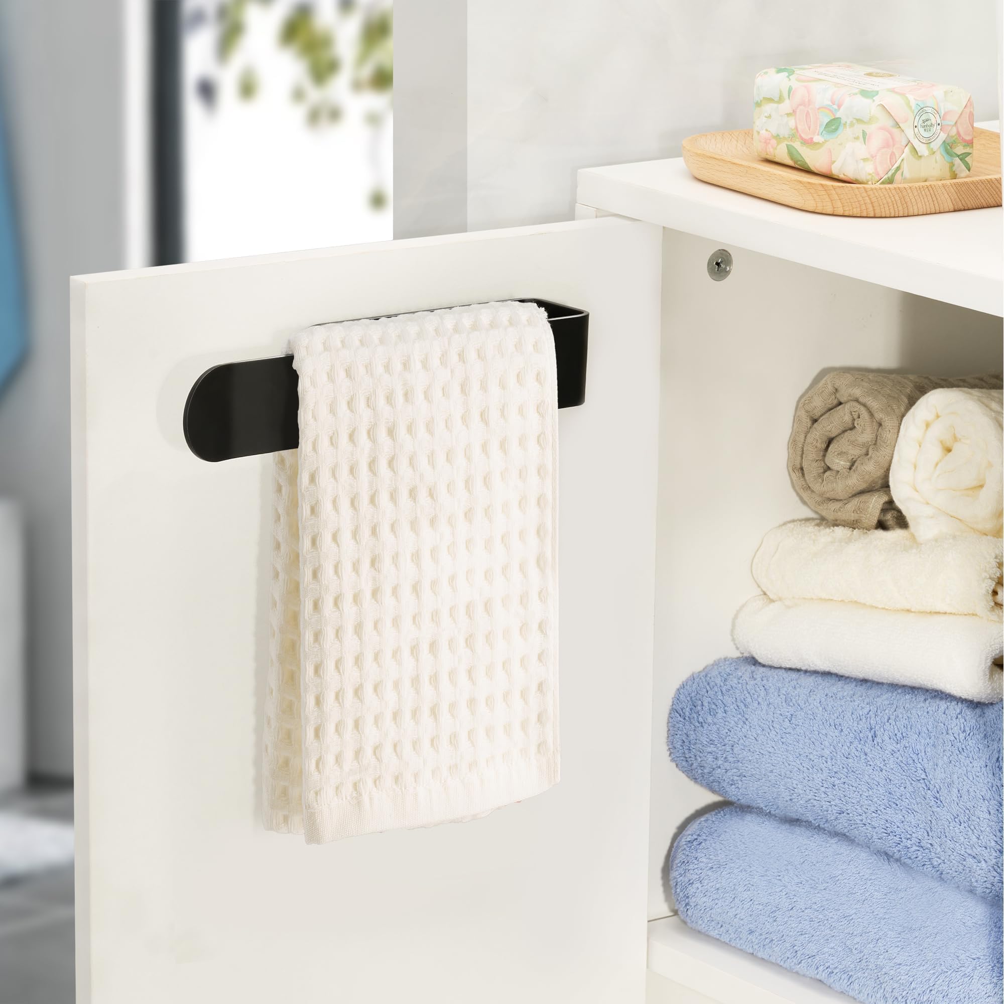 8 Inch 2 Pack Hand Towel Holder, Self Adhesive Towel Bar for Bathroom, Rustproof Aluminum U-Shape Towel Rack Stick on Wall, Black