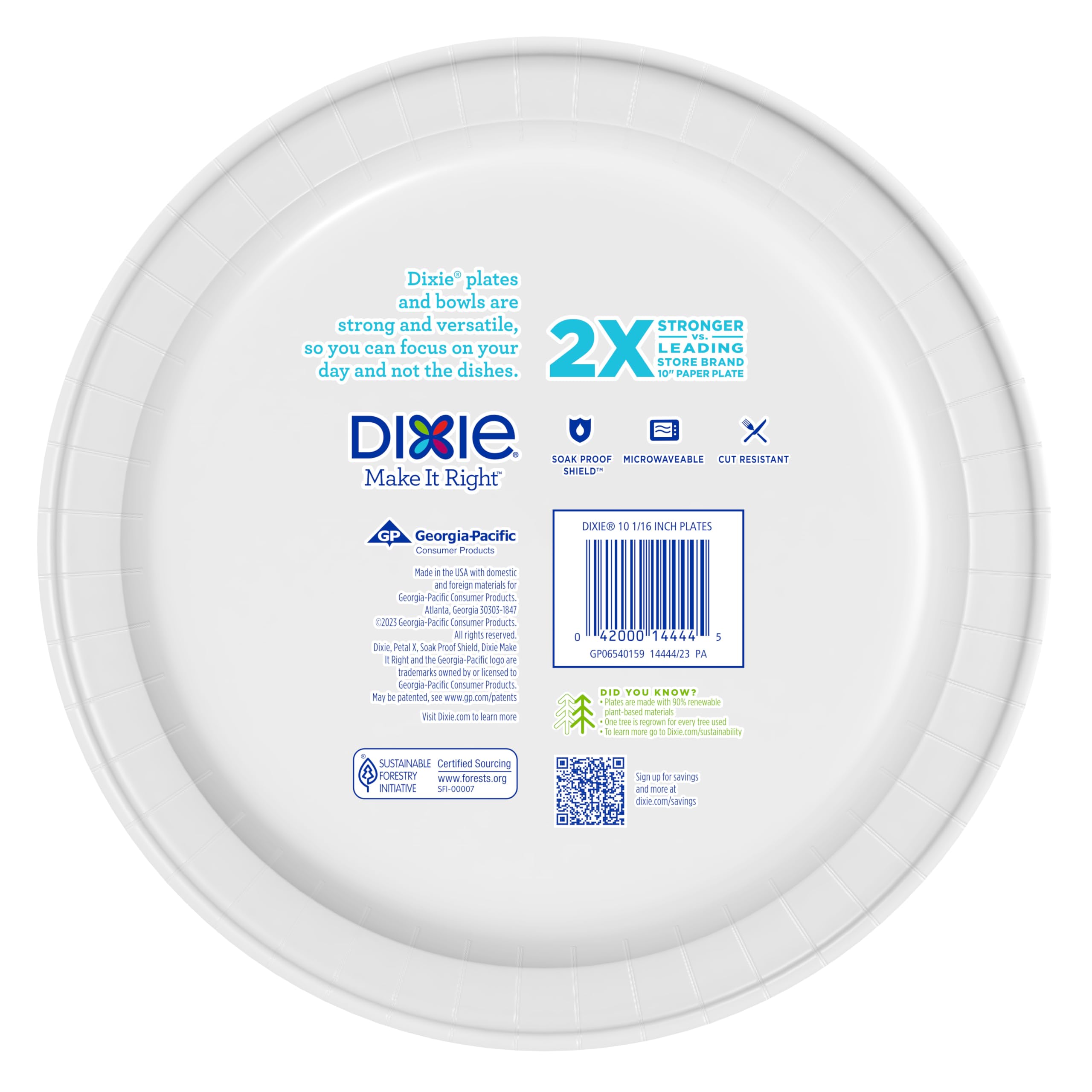 Dixie Large Paper Plates, 10 Inch, 150 Count, 2X Stronger, Microwave-Safe, Soak-Proof, Cut Resistant, Disposable Plates for Everyday Breakfast, Lunch, & Dinner Meals
