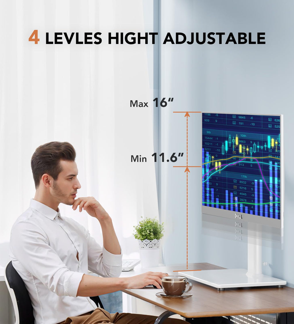Single LCD Computer Monitor Free-Standing Desk Stand Riser for 13 inch to 32 inch Screen with Swivel, Height Adjustable, Rotation, Holds One (1) Screen up to 77Lbs(HT05W-001)