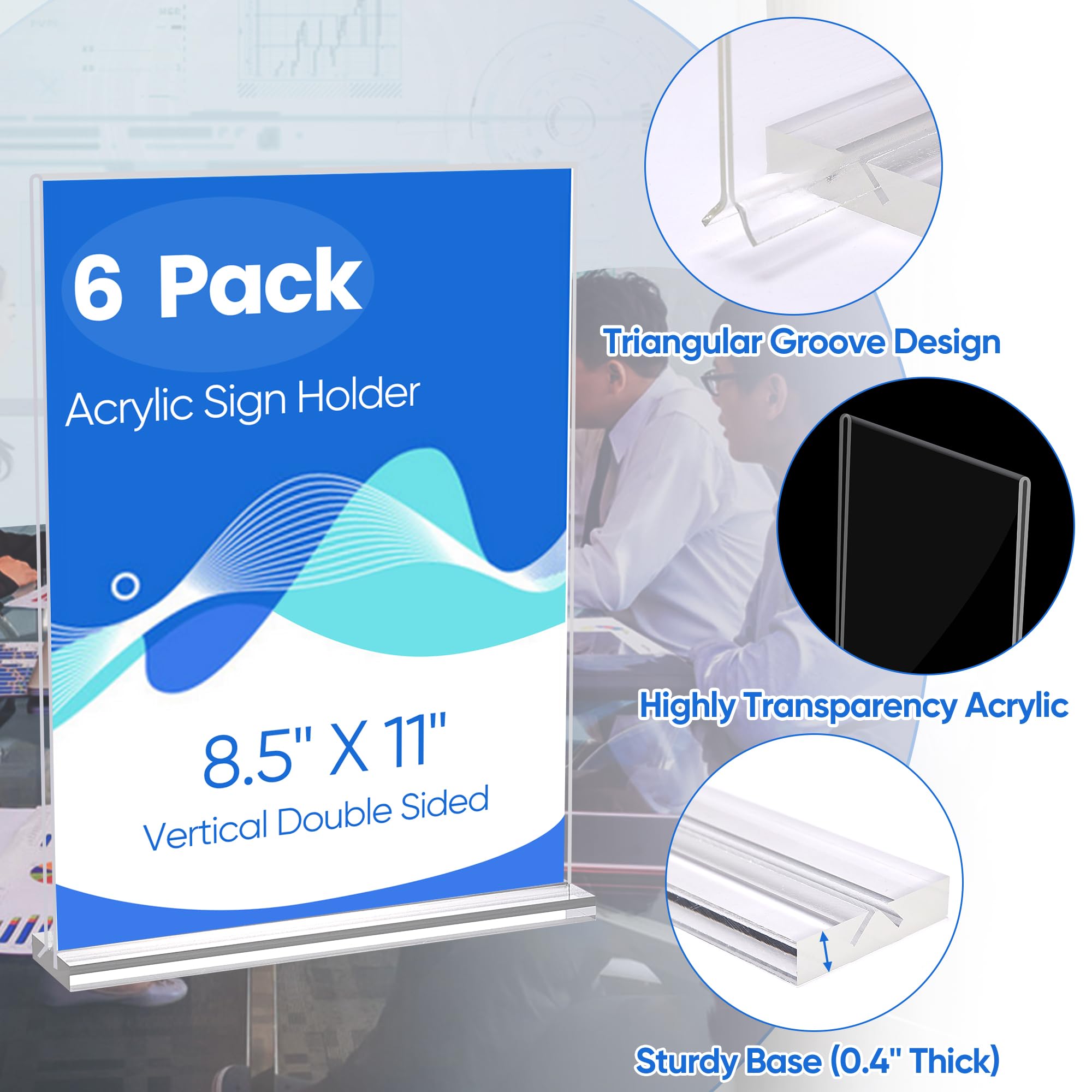 ZongXing acrylic sign holder 8.5 x 11 Paper Stand 6 Pack Clear Double Side T Shape Acrylic Table Signs for Displaying, Flyer Holder Paper Card Holder for Office Business Store Mall Restaurants