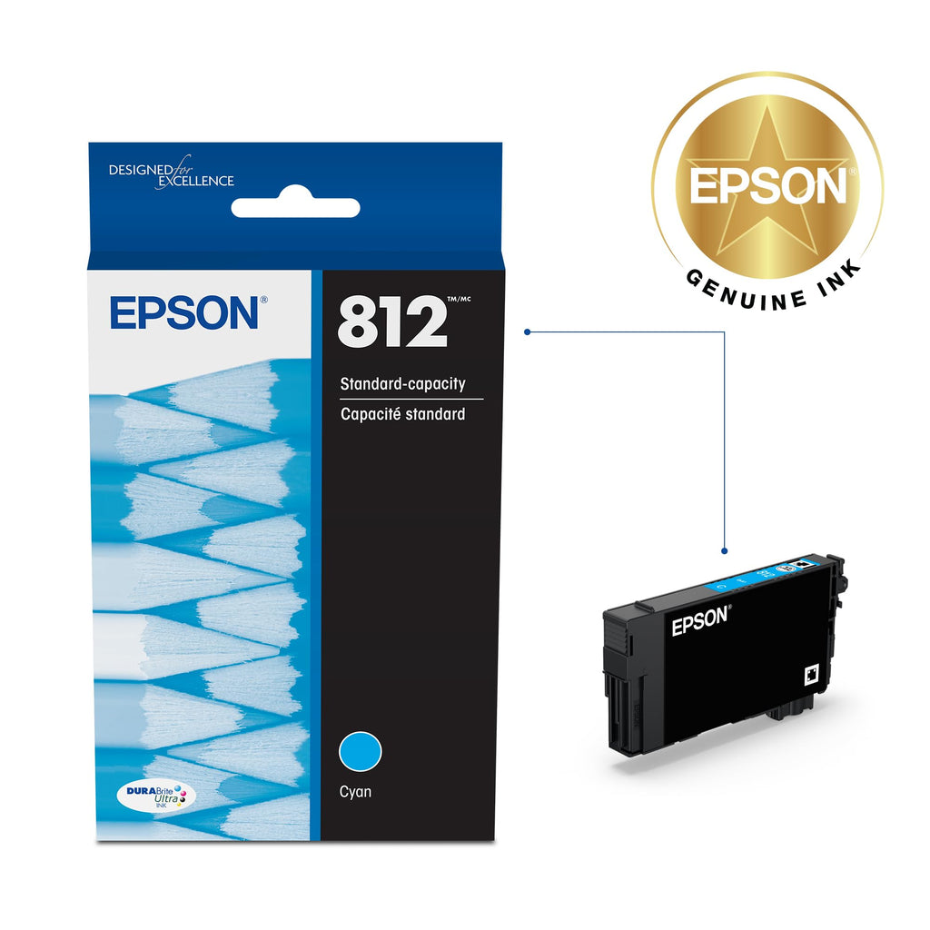 Epson 812 DURABrite Ultra Ink Standard Capacity Cyan Cartridge (T812220-S) Works with Workforce Pro WF-7310, 7820, 7840, EC-C7000