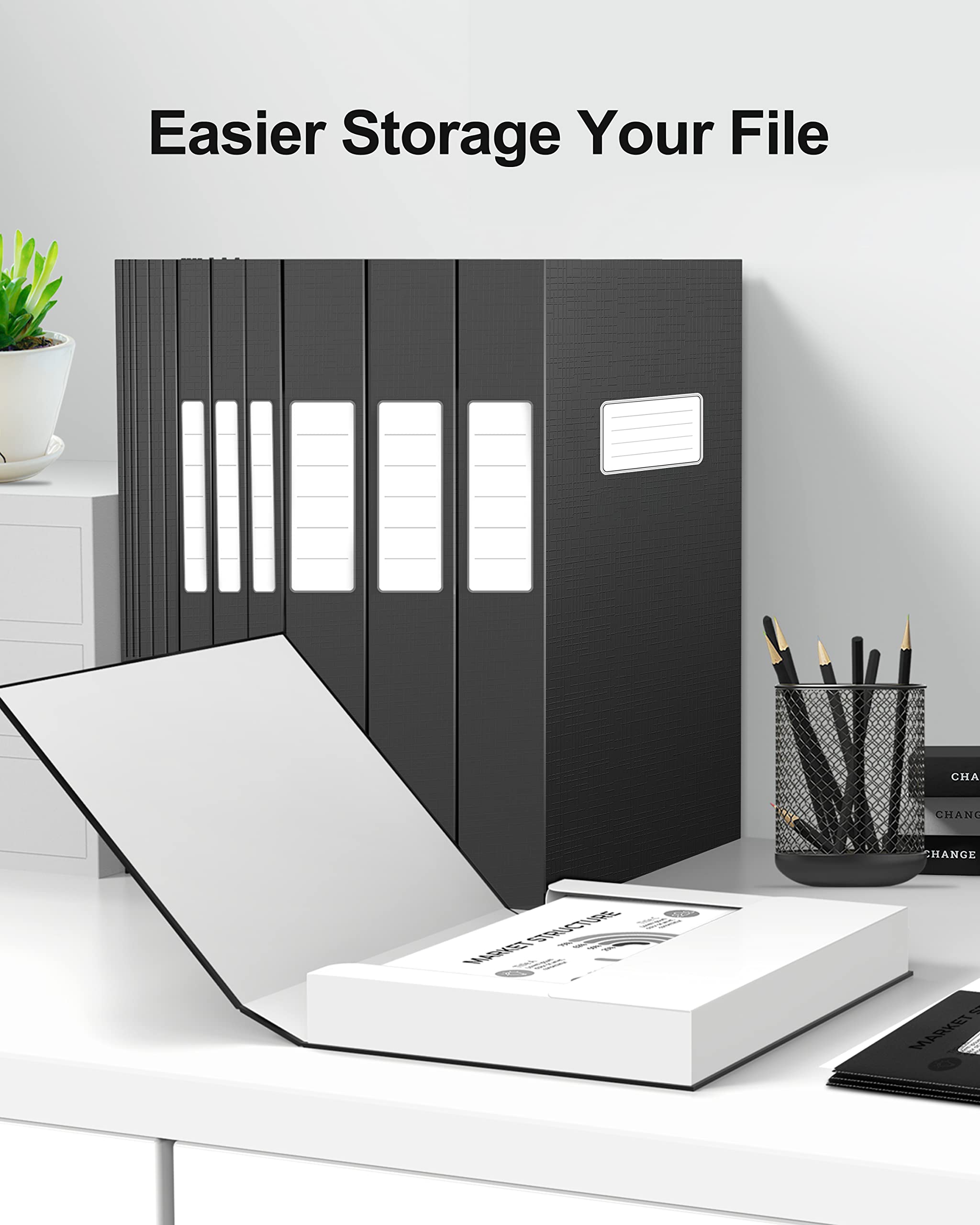 JiaWei Black Storage File Boxes,Document File Folder,A4 Archives Cases with Lid,9.4×1.5×12.5 Inches Filing Box for Office and School