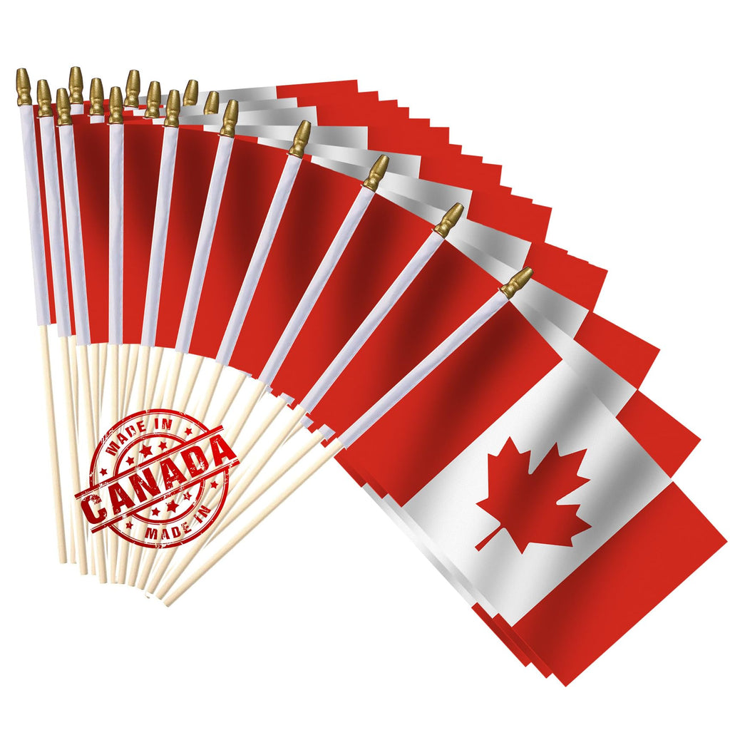 LOT OF 50-Small Canadian Flags on Stick 4x6 in,Canada Day Outdoor Decor Small Mini Flags Hand Held Stick Flags Spear Top For Outside Patriotic Holiday Yard Patio Parade Marker
