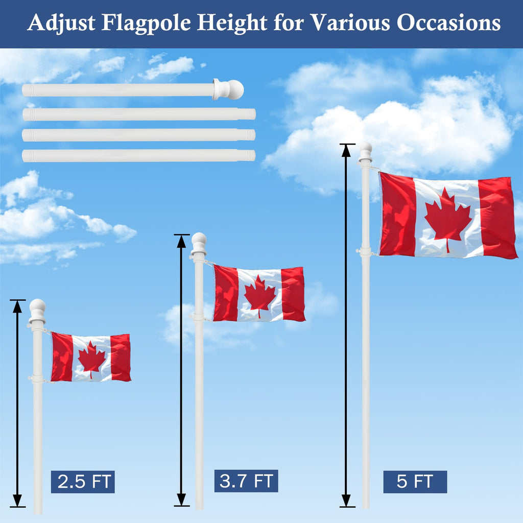 NQ Outdoor Flag Pole with Holder for Outside House,5FT Stainless Steel Wall Mounted Flag Pole Kit with Bracket,Flagpole for Porch Yard or Commercial (White)