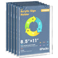 YYSWIIN Acrylic Sign Holder 8.5 x 11 wall mount,Clear Plastic Poster Holders with 3M Tape and Mounting Screws,Durable Plexi Frame for Office,Store,Home,Cafe, Restaurant (6 Pack)