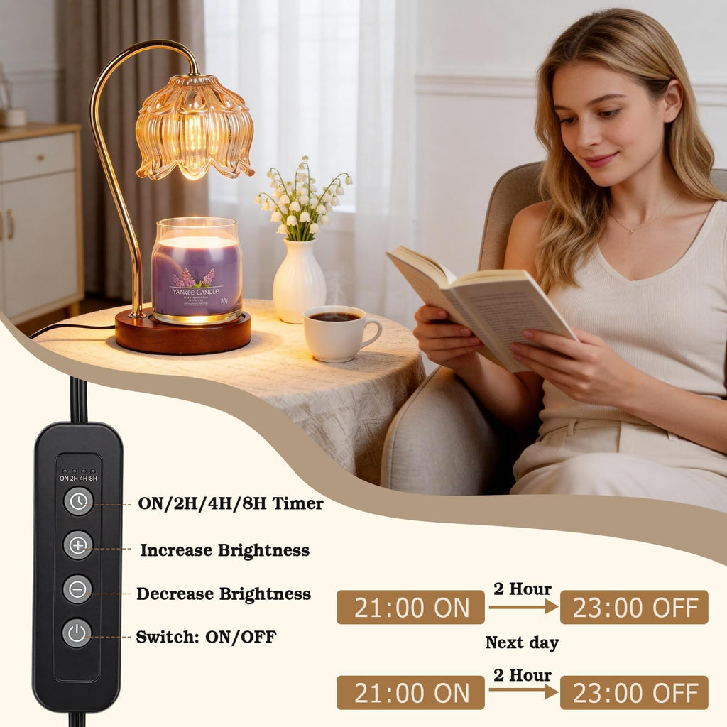 Flower Candle Warmer Lamp with Timer, Dimmable Candle Lamp Warmer, Mothers Day Birthday Gifts for Mom Wemen Her Wife, Anniversary Romantic Gifts Ideas, Vintage Lamp Candle Warmer