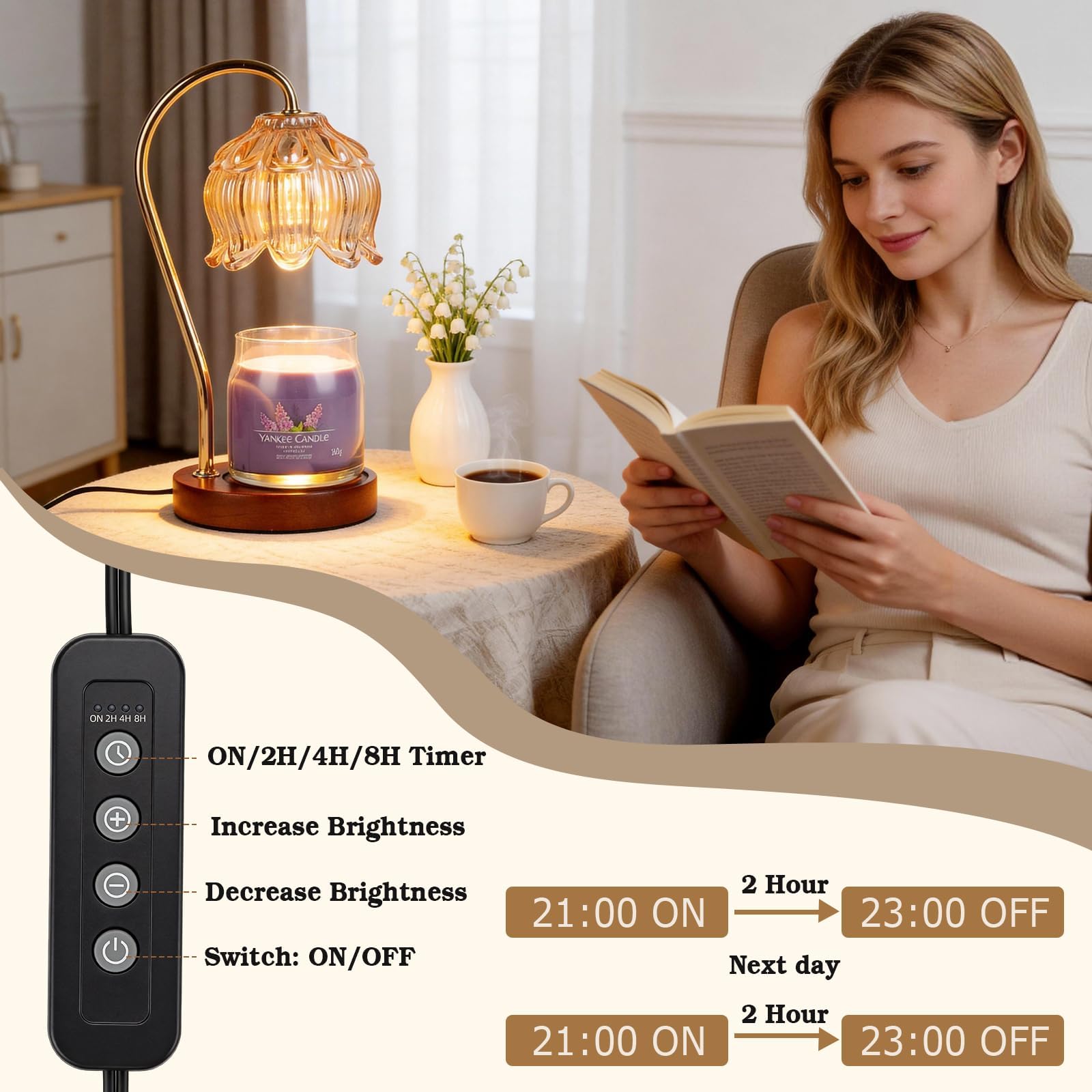 Flower Candle Warmer Lamp with Timer, Dimmable Candle Lamp Warmer, Mothers Day Birthday Gifts for Mom Wemen Her Wife, Anniversary Romantic Gifts Ideas, Vintage Lamp Candle Warmer