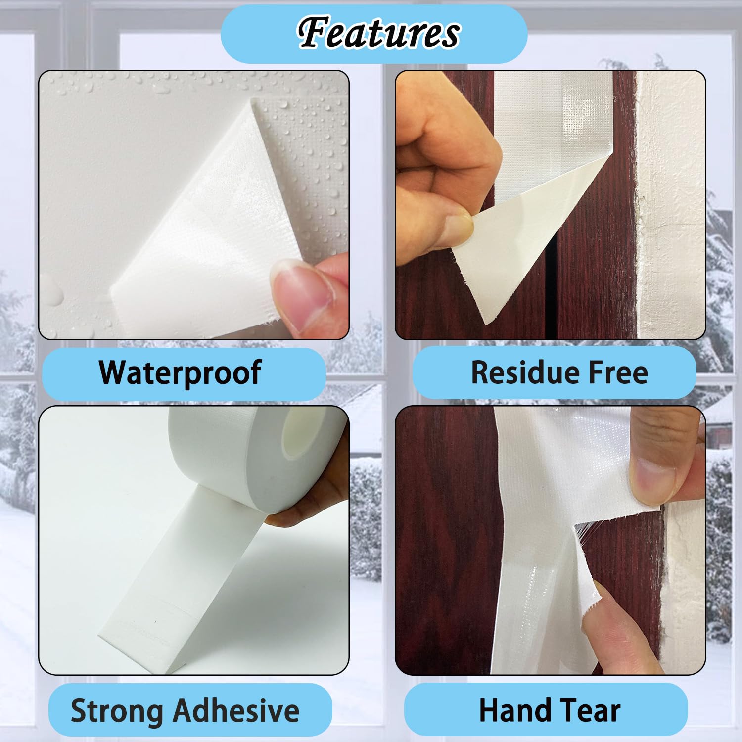 KAIHENG Window Weather Sealing Tape, White Window Draft Isolation Film, Waterproof AC Insulation Air Conditioner Sealing Tape to Keep Out Cold Air, Dust, Rain, 2IN X 99FT, No Residue