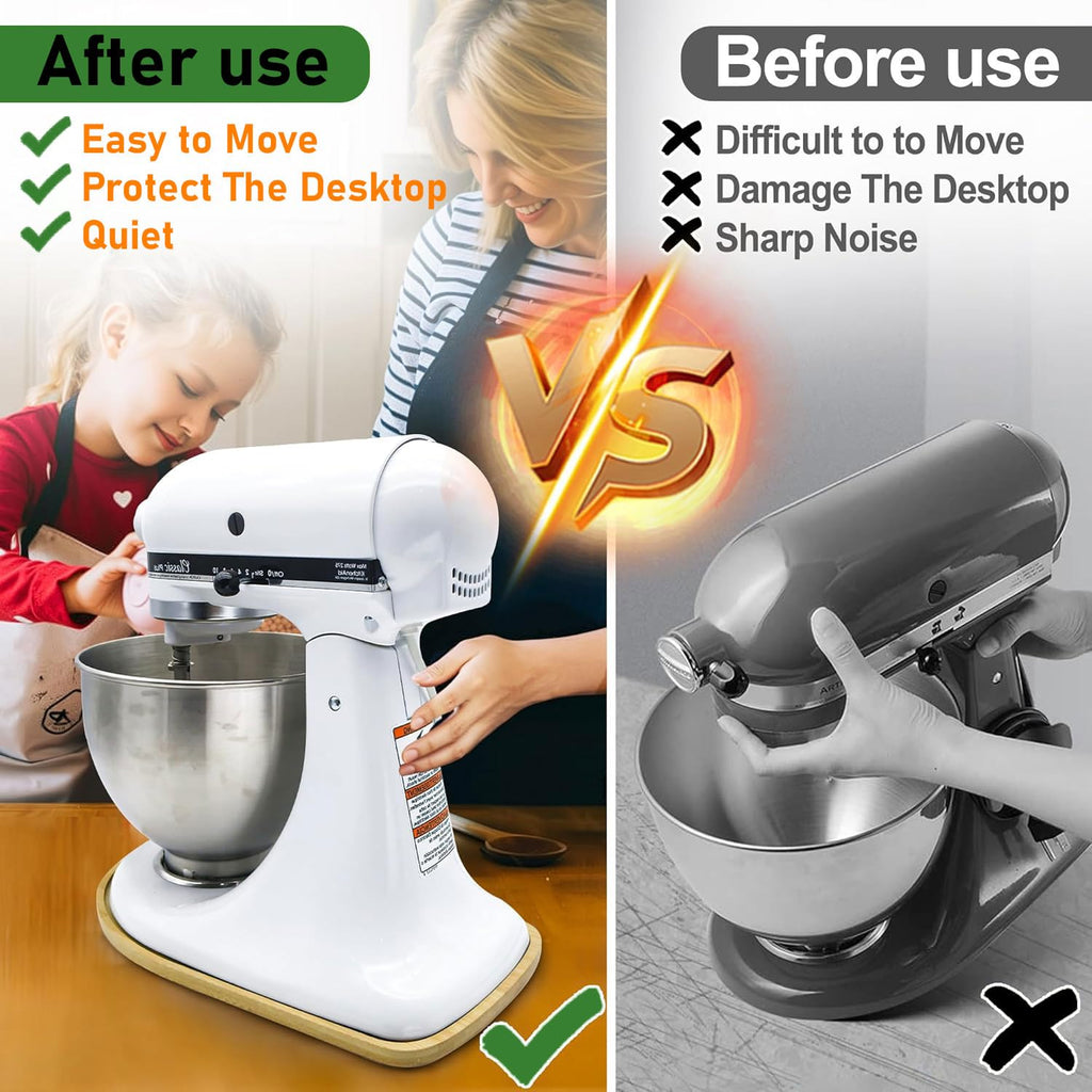 Vikarland Bamboo Mixer Slider for KitchenAid 4.5-5 Qt Tilt Head Stand Mixer Moving Tray Slide Mat for KitchenAid Artist Stand Mixer Attachments Sliding Tray